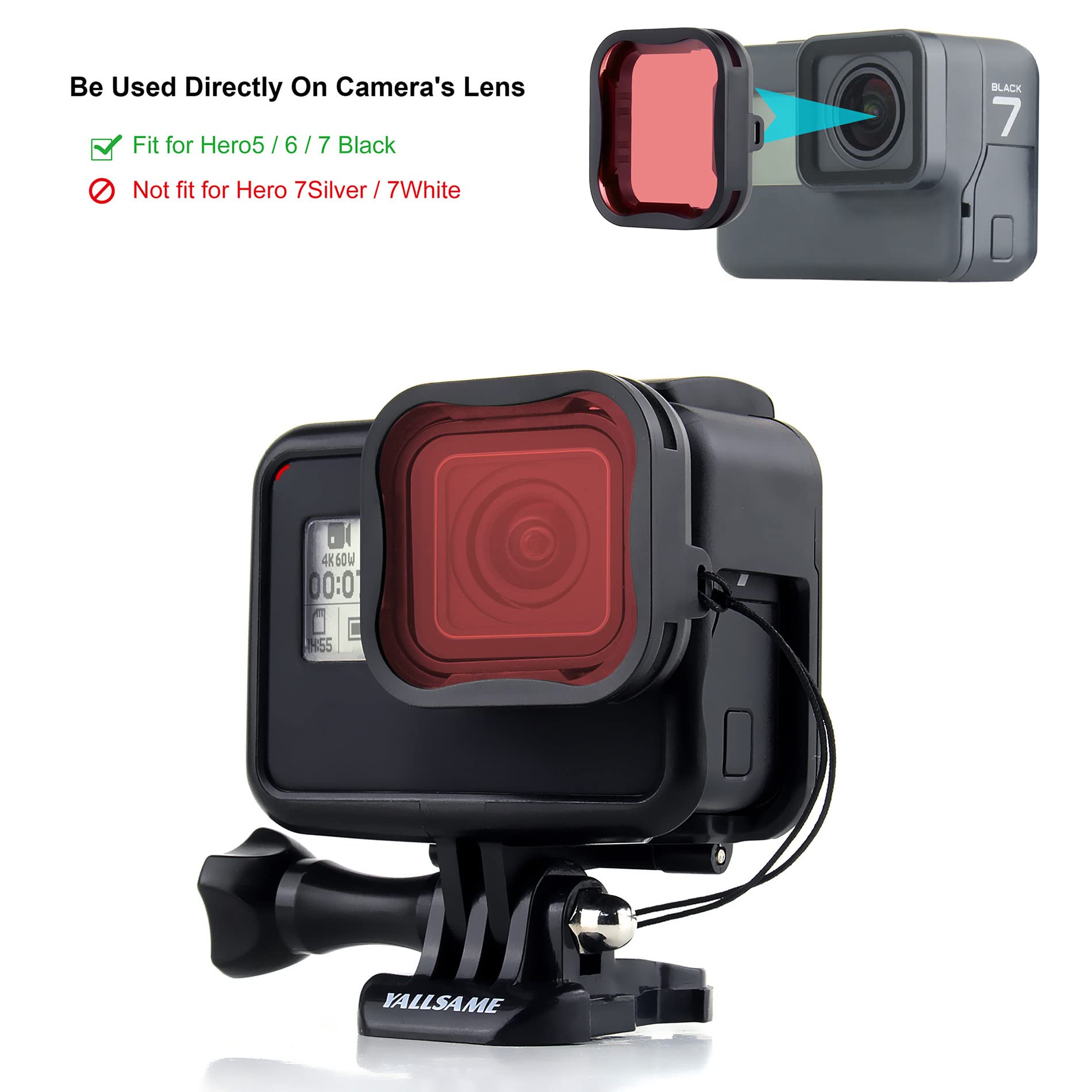 Yallsame Underwater Filter For Gopro Hero 7 6 5 Black In Color Red & Magenta Ideal For Snorkeling/Shallow Dive Lens Filter Set U