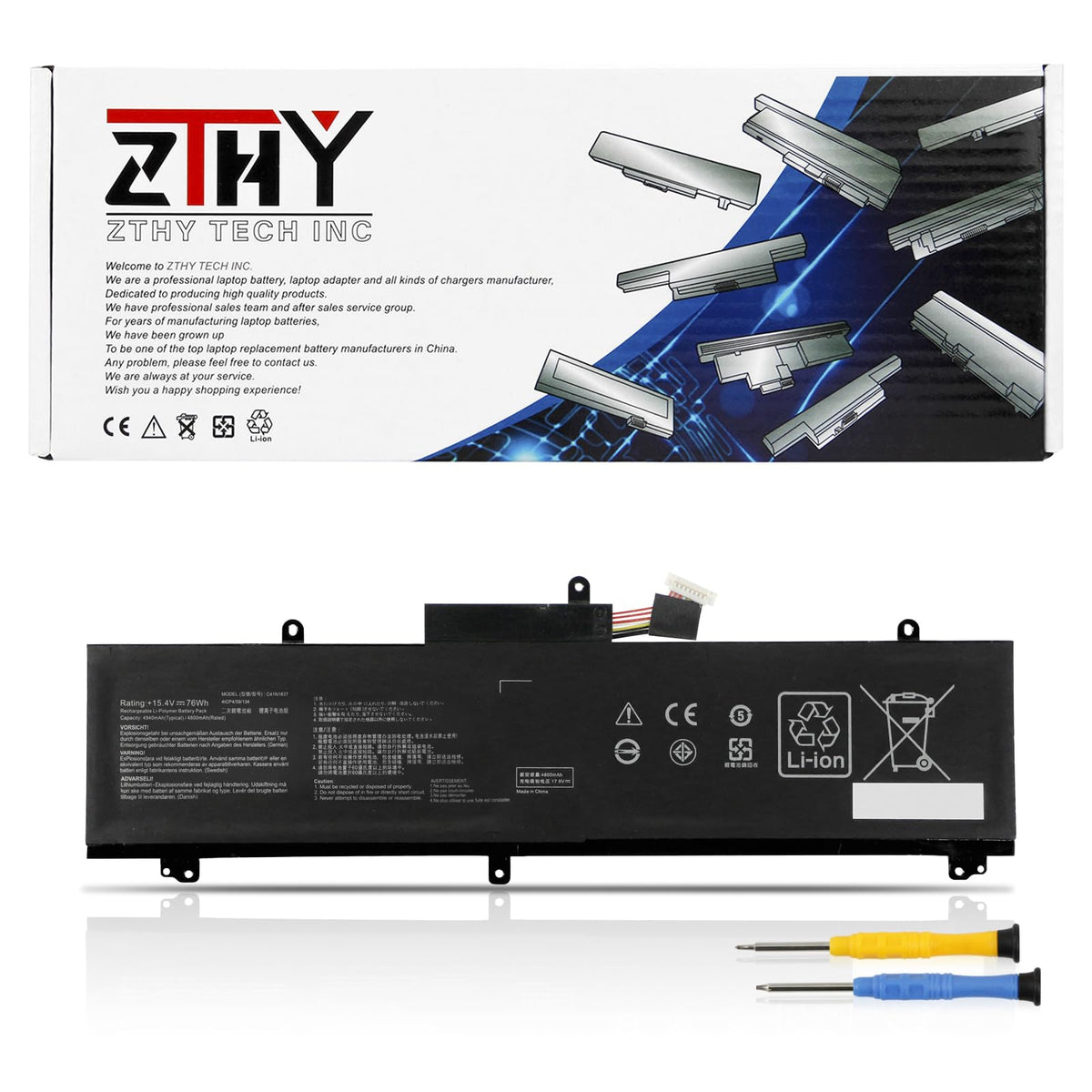 Zthy 76Wh C41N1837 Battery Replacement For Asus Rog Zephyrus Ga502 Ga502D Ga502Du Ga502Gu Ga502Iv Gu502 Gu502Du Gu502Gv Gu502Lu