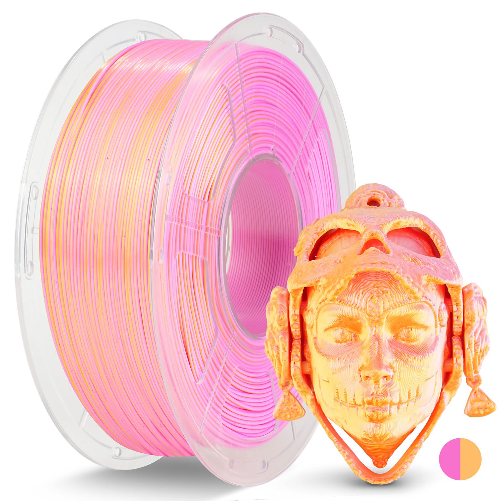 JAYO Silk Dual Color PLA Filament 1.75mm Pink-Gold 1.1kg, Shiny Gradient Dual-Tone PLA, High Gloss Finish, Easy to Print, Layer 