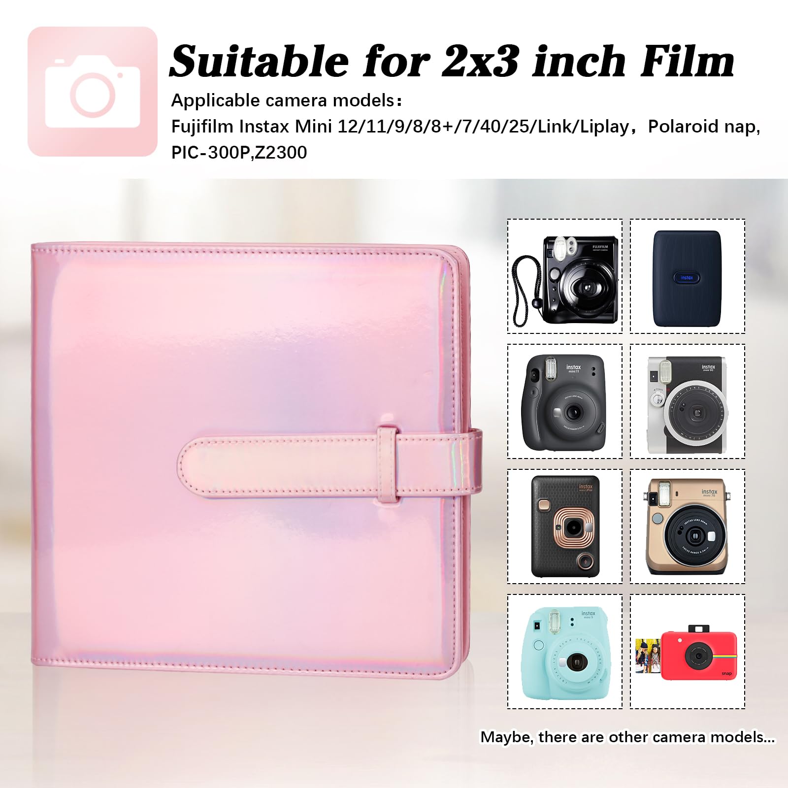 360 Pockets Photo Album For Fujifilm Instax Mini 12 11 9 8+ 8 90 40 Evo Instant Camera, For Polaroid Snap/Pic 300/Z2300/ Socialm