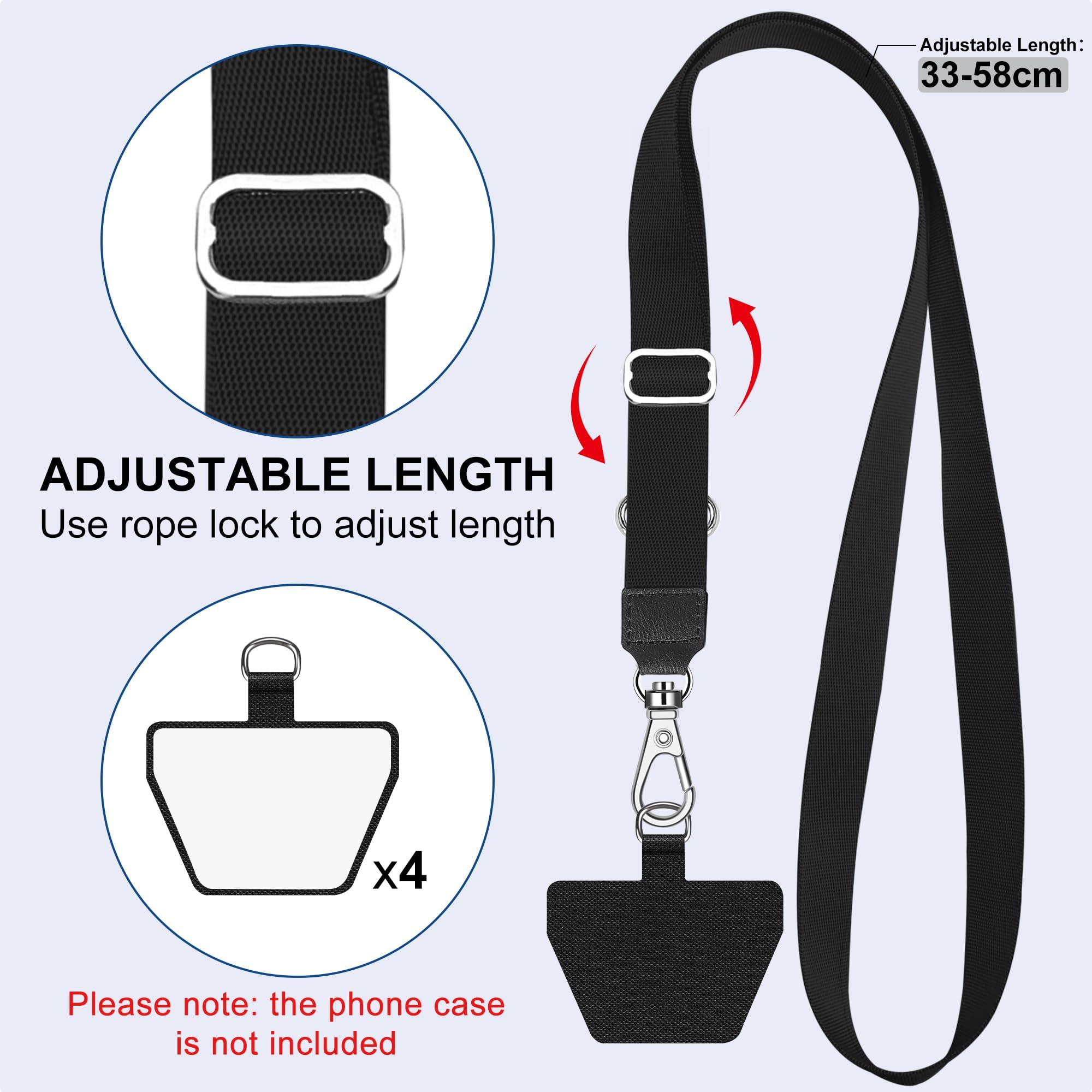 Takyu Cell Phone Lanyard Pad, 2 Pack Universal Phone Safety Tether Connector With Adhesive Compatible For Most Smartphones (Blac