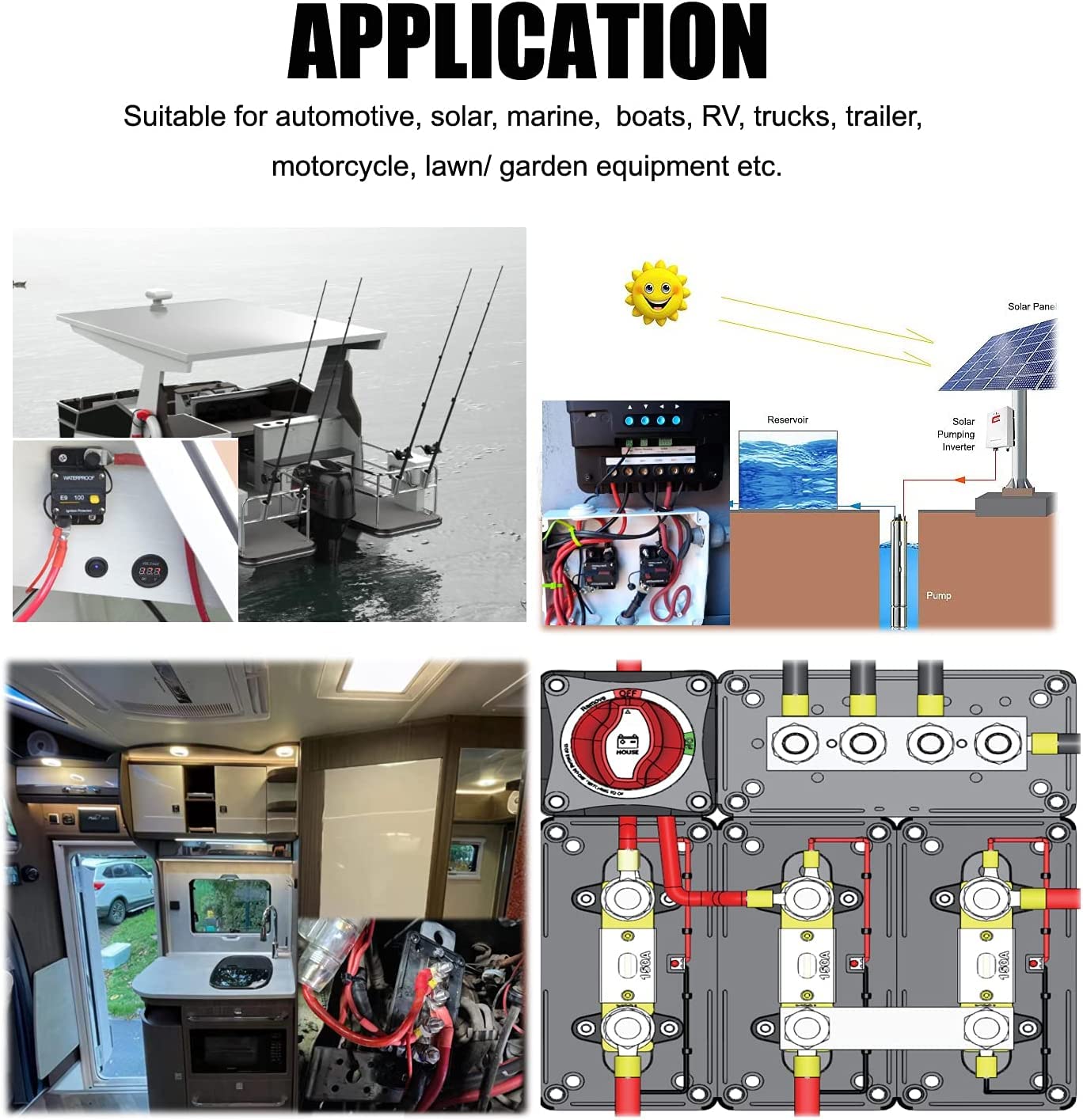 Gloaso Copper Bus Bar 12V 400A 8X 3/8'' Studs Terminals Heavy Duty Positive& Ground Power Distribution Blocks, Automotive Marine