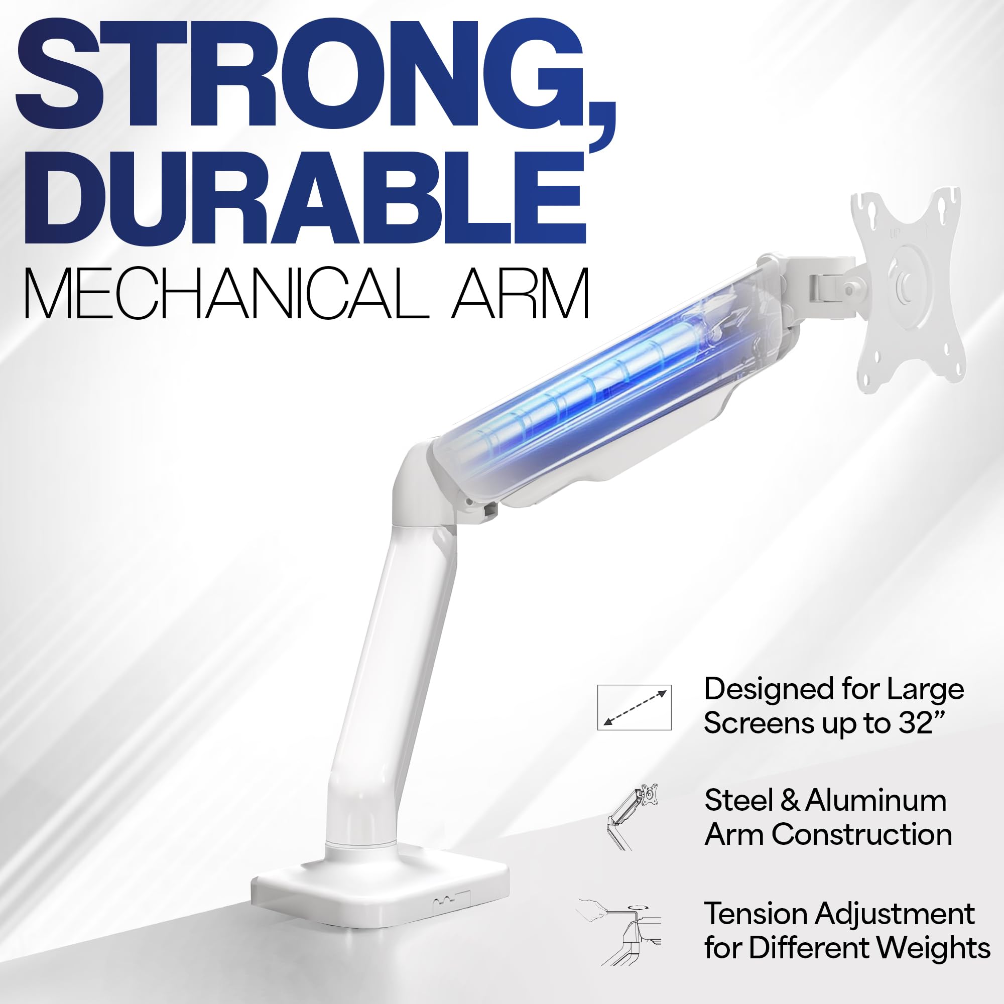 VIVO Single 17 to 32 inch Monitor Height Adjustable Counterbalance Mechanical Arm Desk Stand, Classic, Universal VESA Mount, White, STAND V001OW