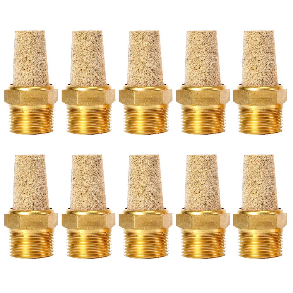 Quickun Air Pneumatic Mufflers, 1/8'' Male Thread Sintered Bronze Exhaust Muffler Silencer (Pack Of 10)