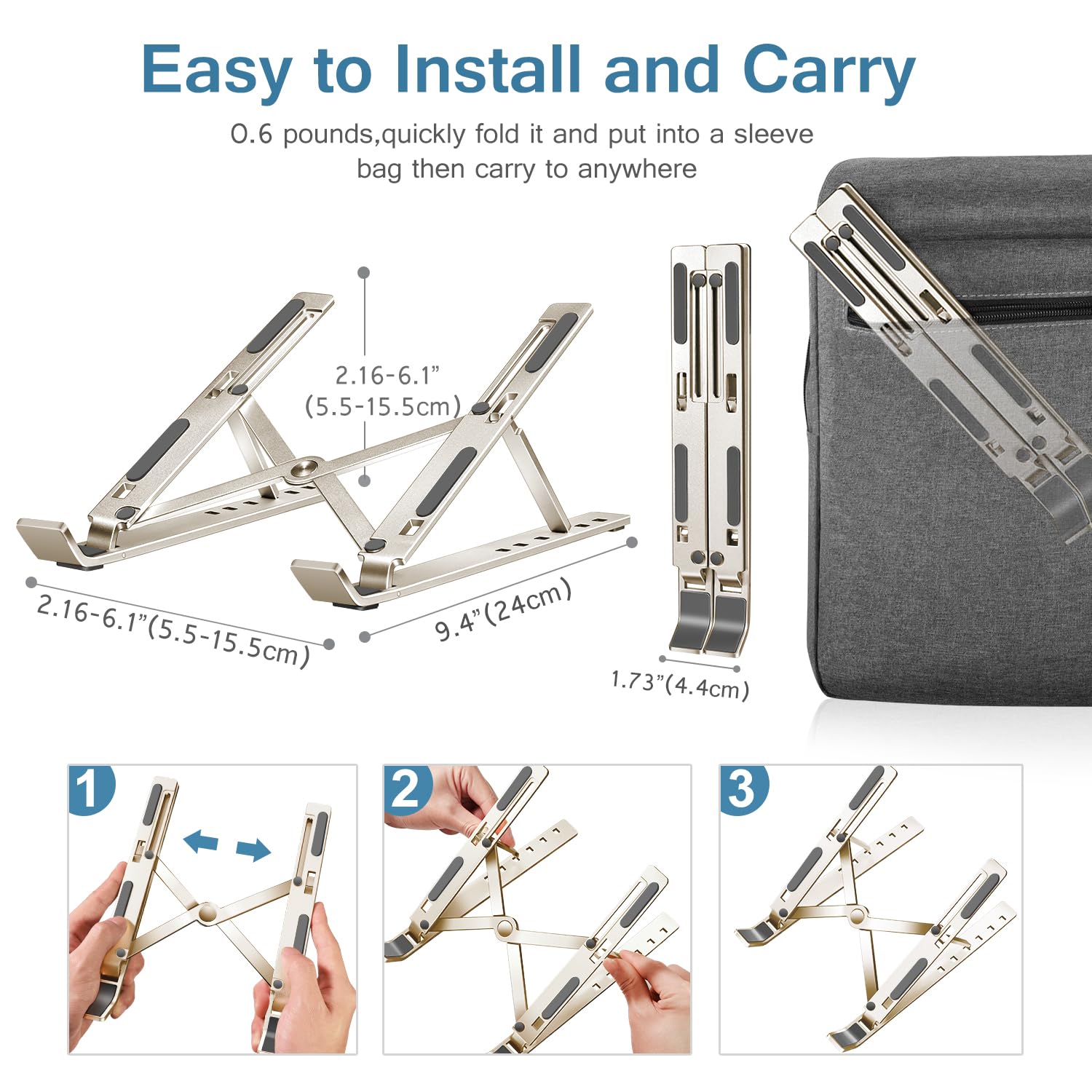 Ivoler Laptop Stand, Laptop Holder Riser Computer Tablet Stand, 6 Angles Adjustable Aluminum Ergonomic Foldable Portable Desktop Holder Compatible With Macbook,Ipad, Hp, Dell10 15.6� Starlight