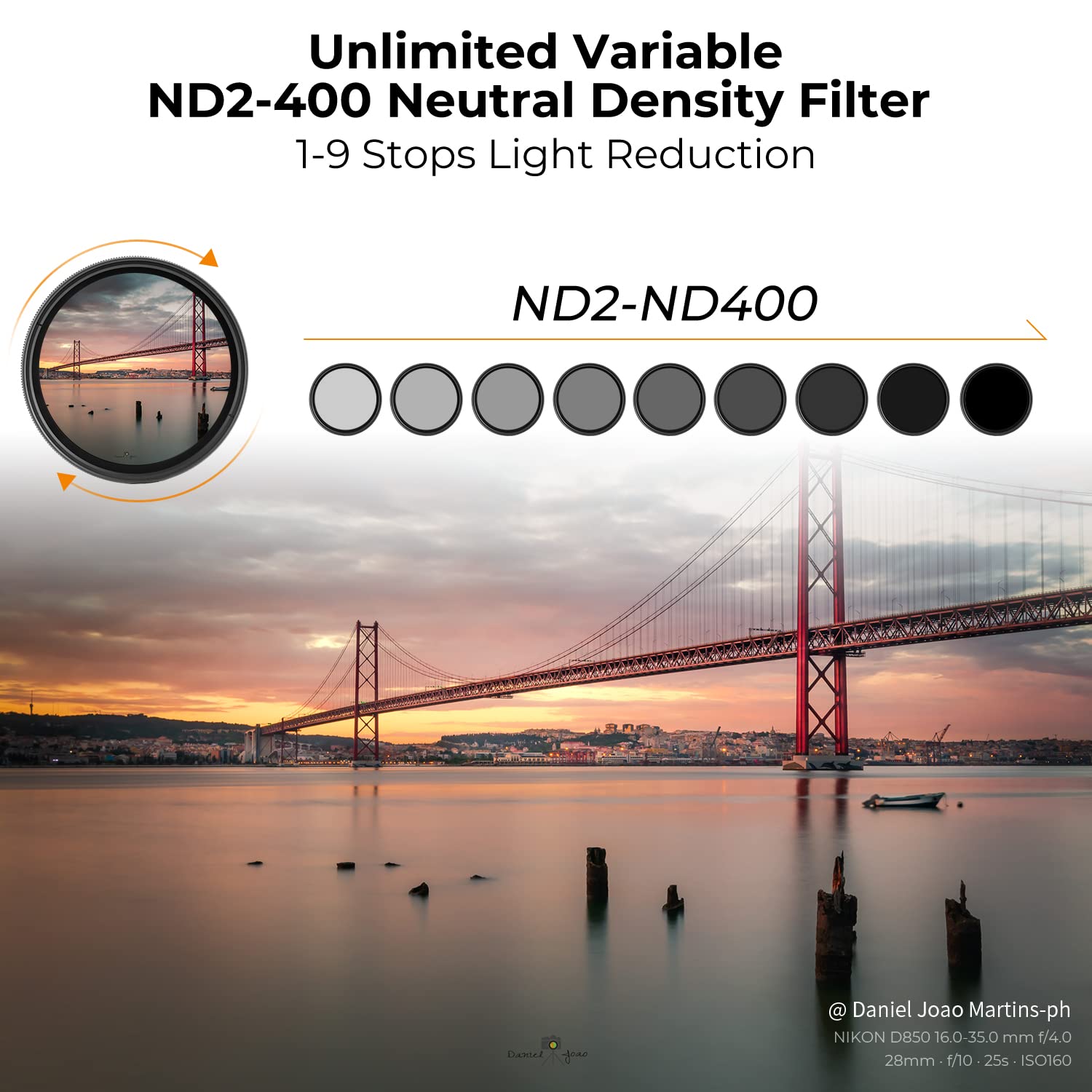 K&F Concept 82Mm Variable Nd2 400 (1 9 Stops) Nd Lens Filter + Tpu Filter Cap Adjustable Neutral Density Filter With 18 Multi Co