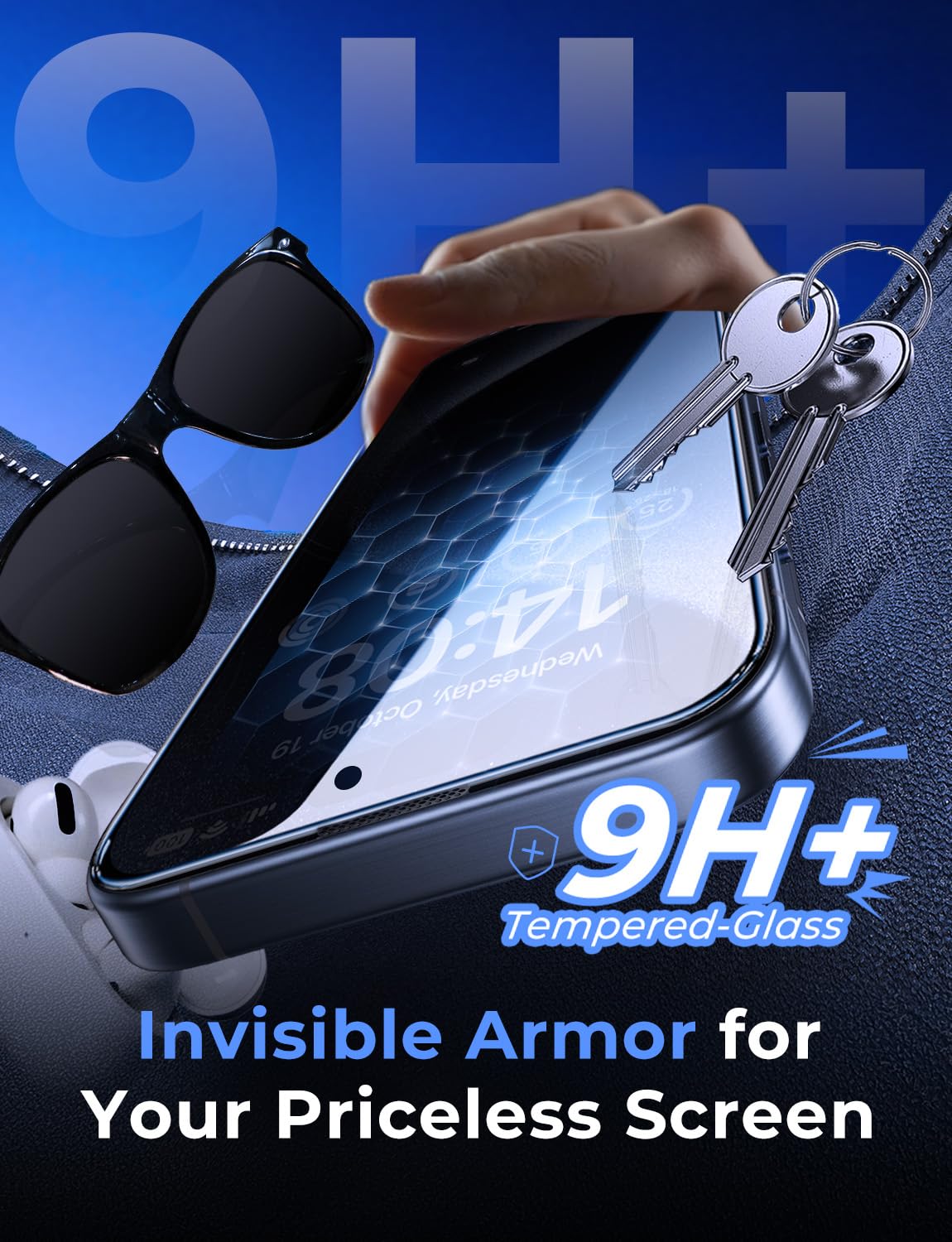 Magic John 2 Pack For Iphone 15 Pro (6.1 Inch) Privacy Glass Screen Protector, Anti-Spy Tempered Glass Film, Auto Dust-Eliminati