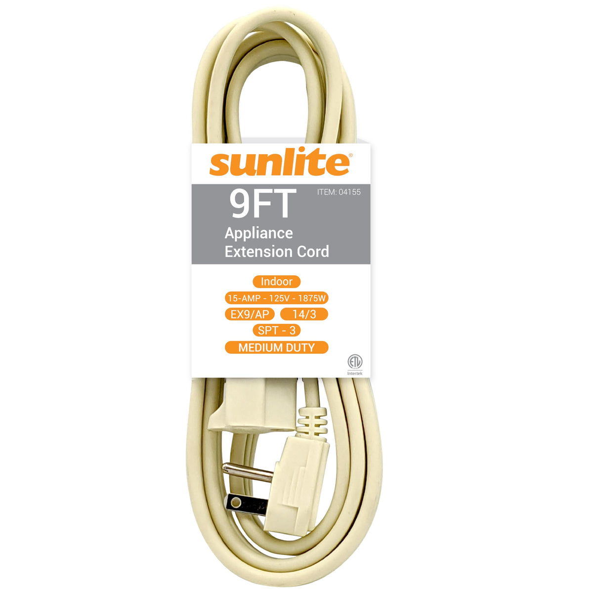 Sunlite 04155 Su Ex9/Ap Medium Duty 9 Foot Appliance Extension Cord, Three Prong, 14/3 Gauge, 15 Amp, Beige