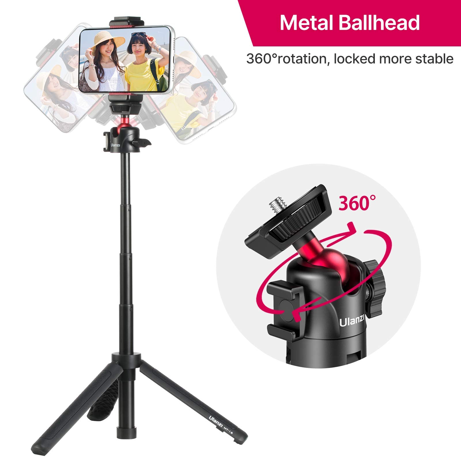 Ulanzi Mt-16 Camera Tripod Stand Holder, Mini Tabletop Tripod Selfie Stick With Cold Shoe, Travel Tripod For Iphone 12 Canon G7X