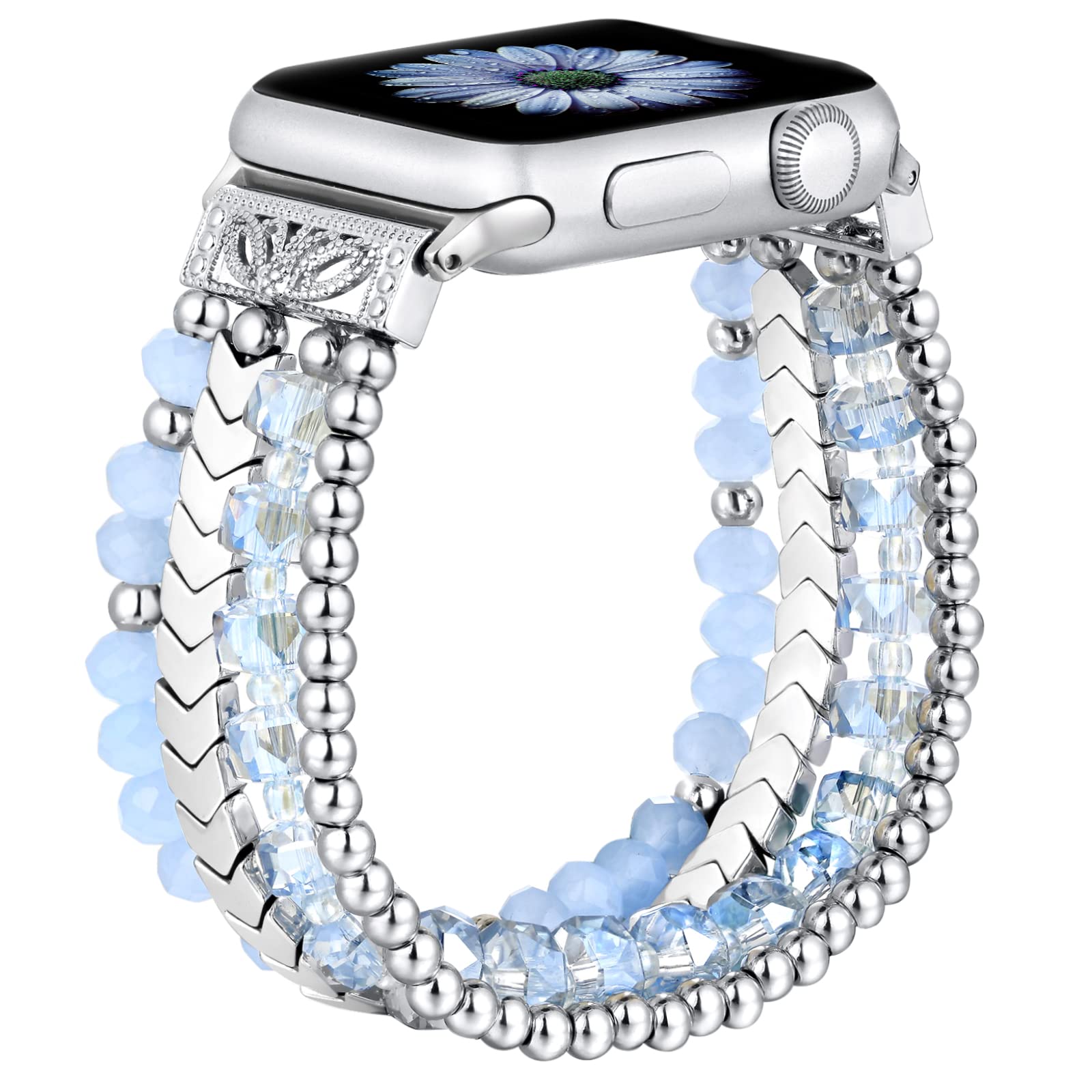 Fastgo Beaded Bracelet Band Compatible With Apple Watch 45Mm 44Mm 42Mm 49Mm Women Series 7, Crystal Elastic Stretchy Strap For I