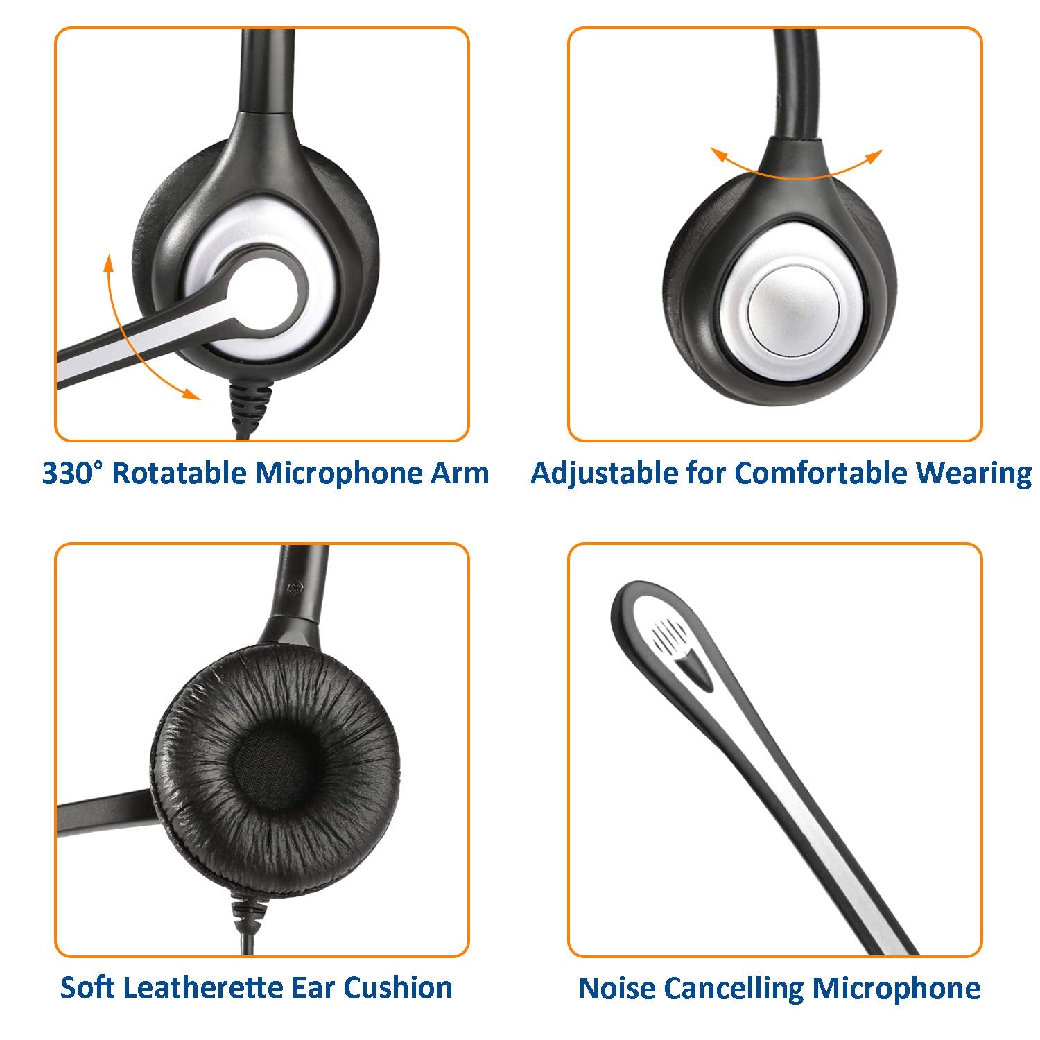 Wantek Corded Telephone Headset Dual W/Noise Canceling Mic Compatible With Shoretel Plantronics Polycom Zultys Toshiba Nec Aspir