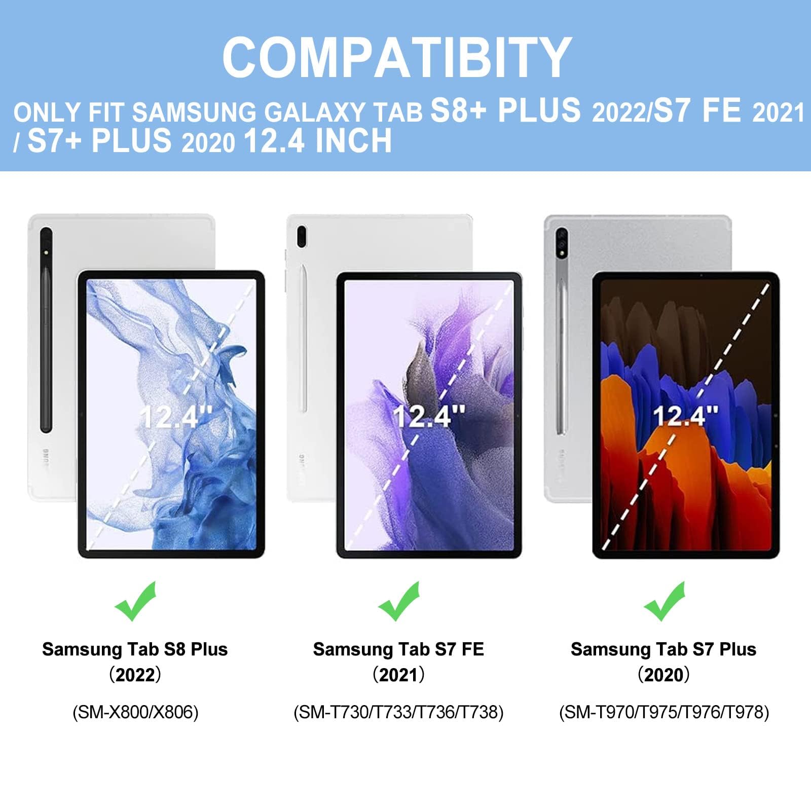 Yehobu Samsung Galaxy Tab S8 Plus/S7 Fe/S7 Plus Keyboard Case 12.4     Smart Trackpad  7 Color Backlight  Detachable Bluetooth K