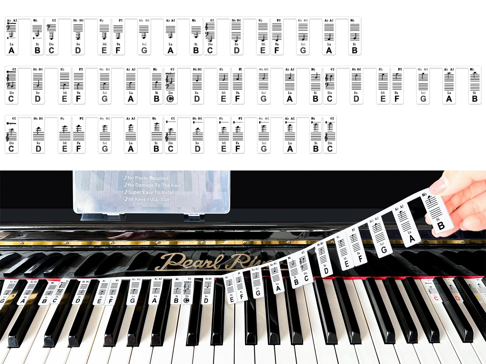 Removable Piano Keyboard Note Labels, Silicone Piano Notes Stickers Guide For Beginner, Reusable 88 Key Full Size Piano Key Musi