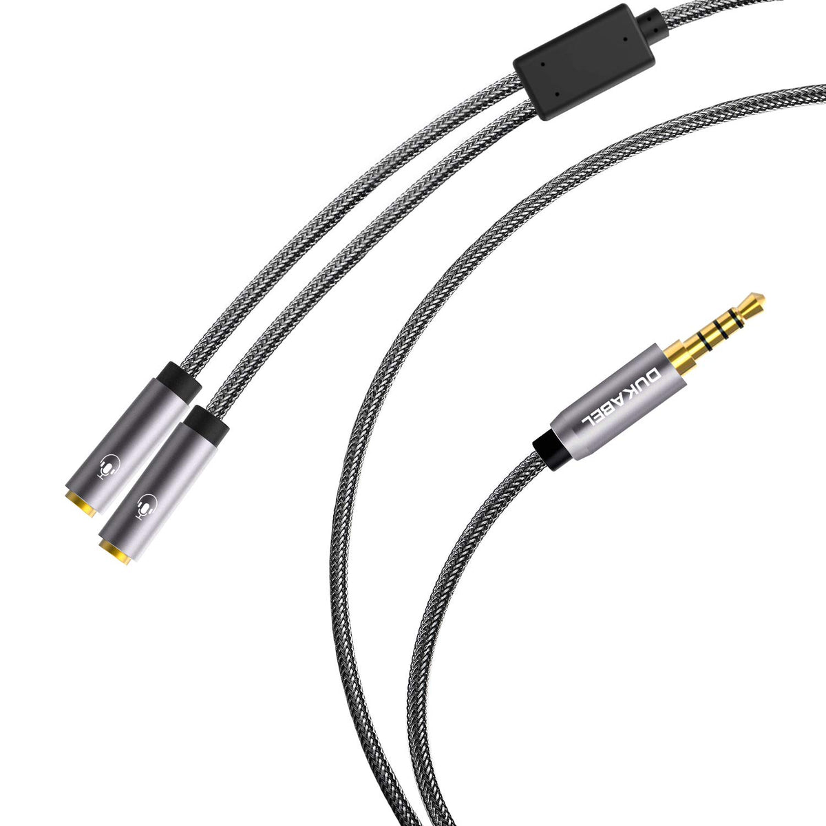 DUKABEL Long Headphone Splitter (4ft / 1.2m) Shielded 4-Pole TRRS 3.5 Y Splitter Cable 2-Way Female to Male Headphone Adapter Stereo Audio/Crystal-Nylon Braided / 24K Gold Plated / 99.99% 4N OFC