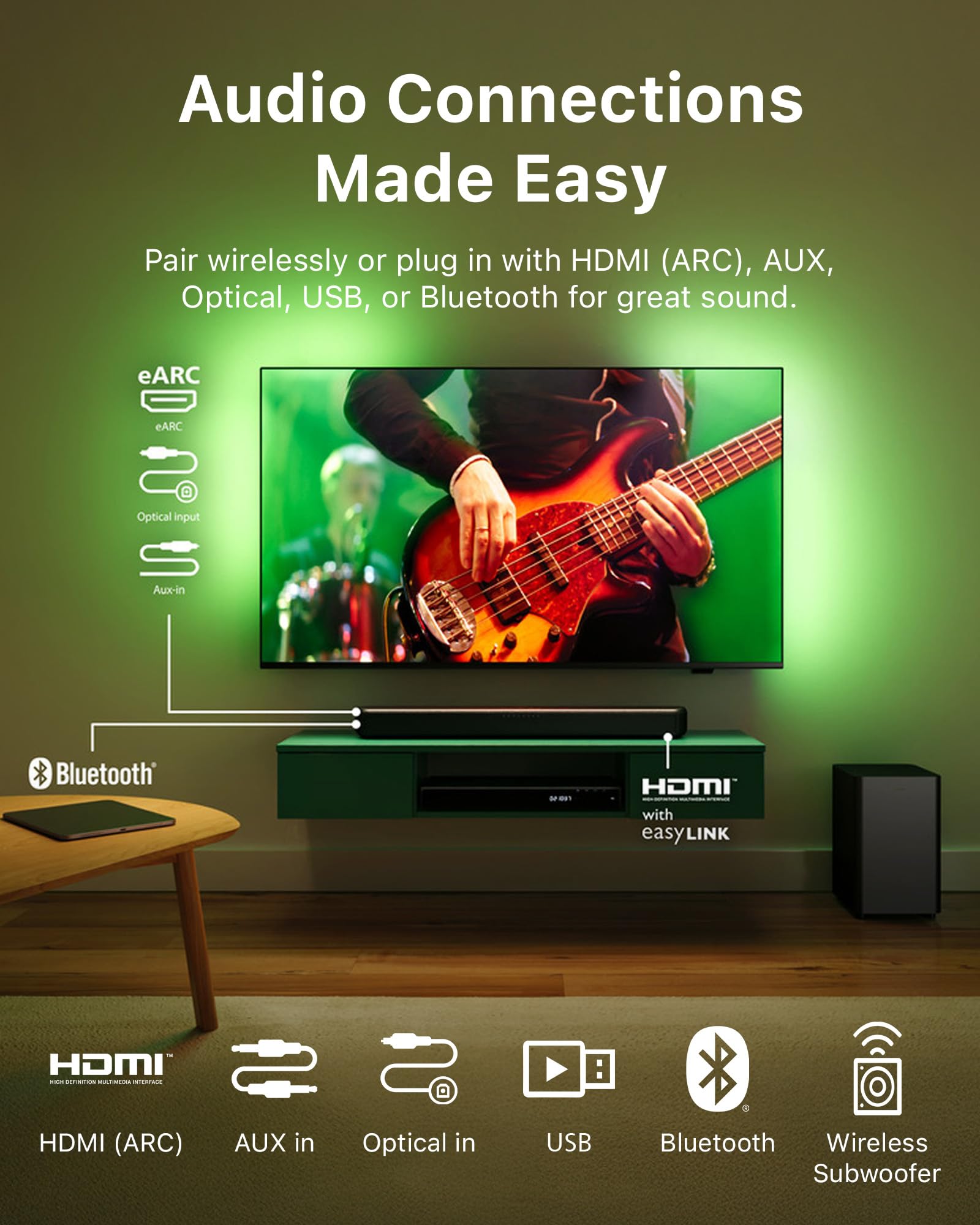 Philips B5309 Soundbar 2.1 With Wireless Subwoofer And Immersive Dts Virtual:X Audio Technology   240W Max Power, Deep Bass, Blu