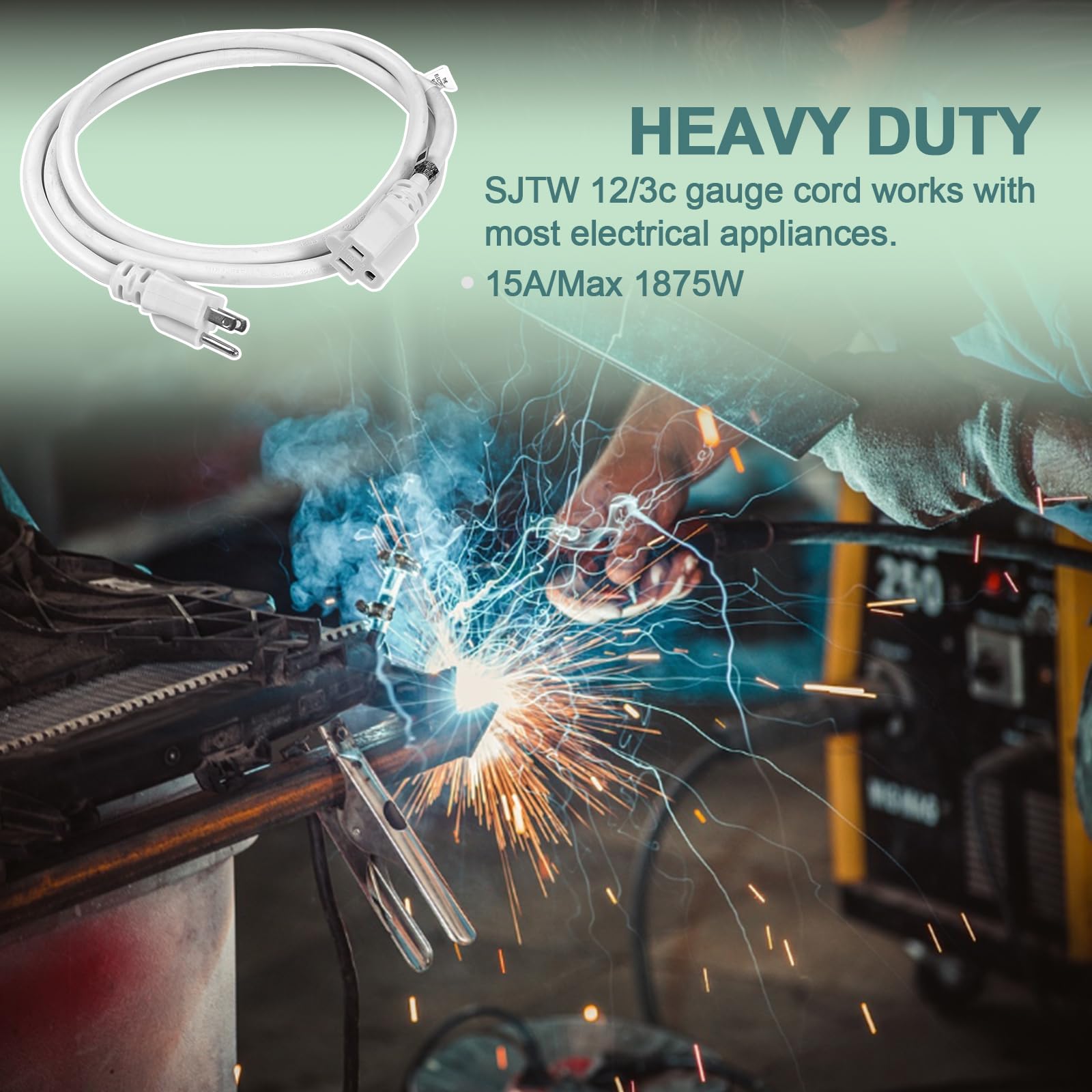 Ep 3 Ft Indoor Extension Cord, 12/3 Sjtw Heavy Duty Extension Cable With 3 Prong Grounded Plug, 15 Amp Power Cord For Lawn, Gard