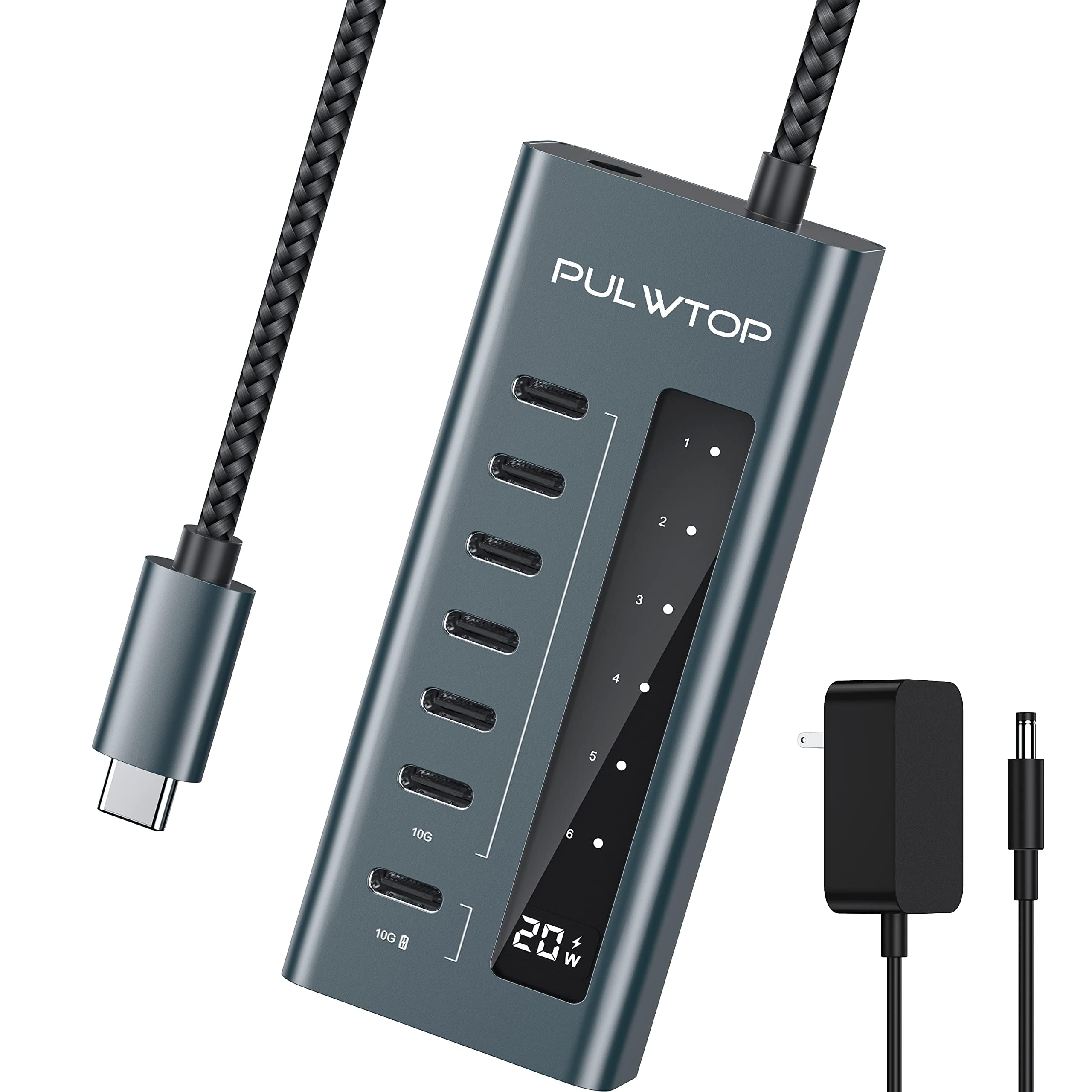 Pulwtop Usb C Hub For Laptop, 7 In 1 10Gbps Usb C To Usb C Hub Support Data & Charging(Not Support Video), Usb C 10Gbps Ports Fo