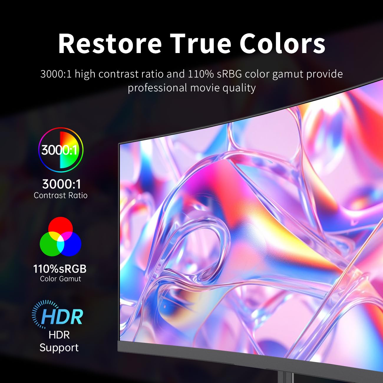 Ktc 24 Inch Curved Gaming Monitor, 165Hz Fhd 1080P Frameless Computer Monitor, Freesync/G-Sync Support, 99% Srgb, 3000:1 Contras