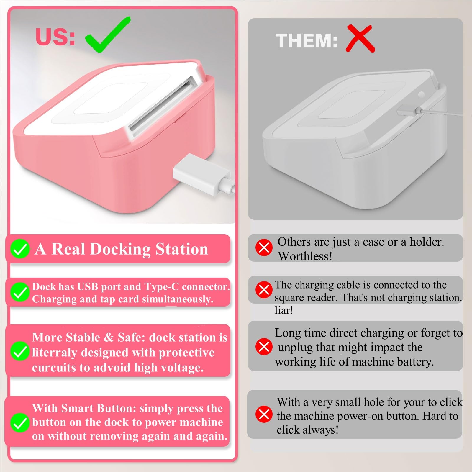 Square Dock Compatible With Square Reader 2Nd Generation, Holder Stand For Square Card Reader 2Nd Gen., With Smart Anti Sleep Bu