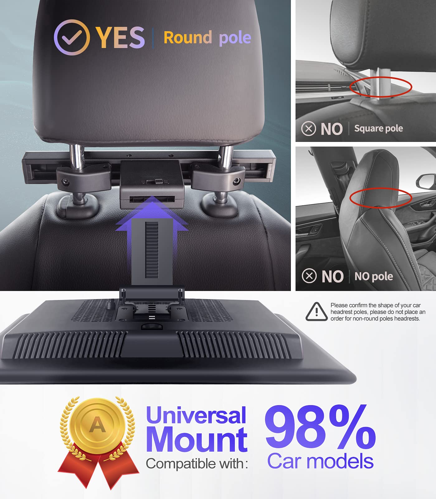 Seventour Car Headrest Monitor Car Tv Mounting Bracket, Mount Is Suitable For A Variety Of Car Models (1 Pc)