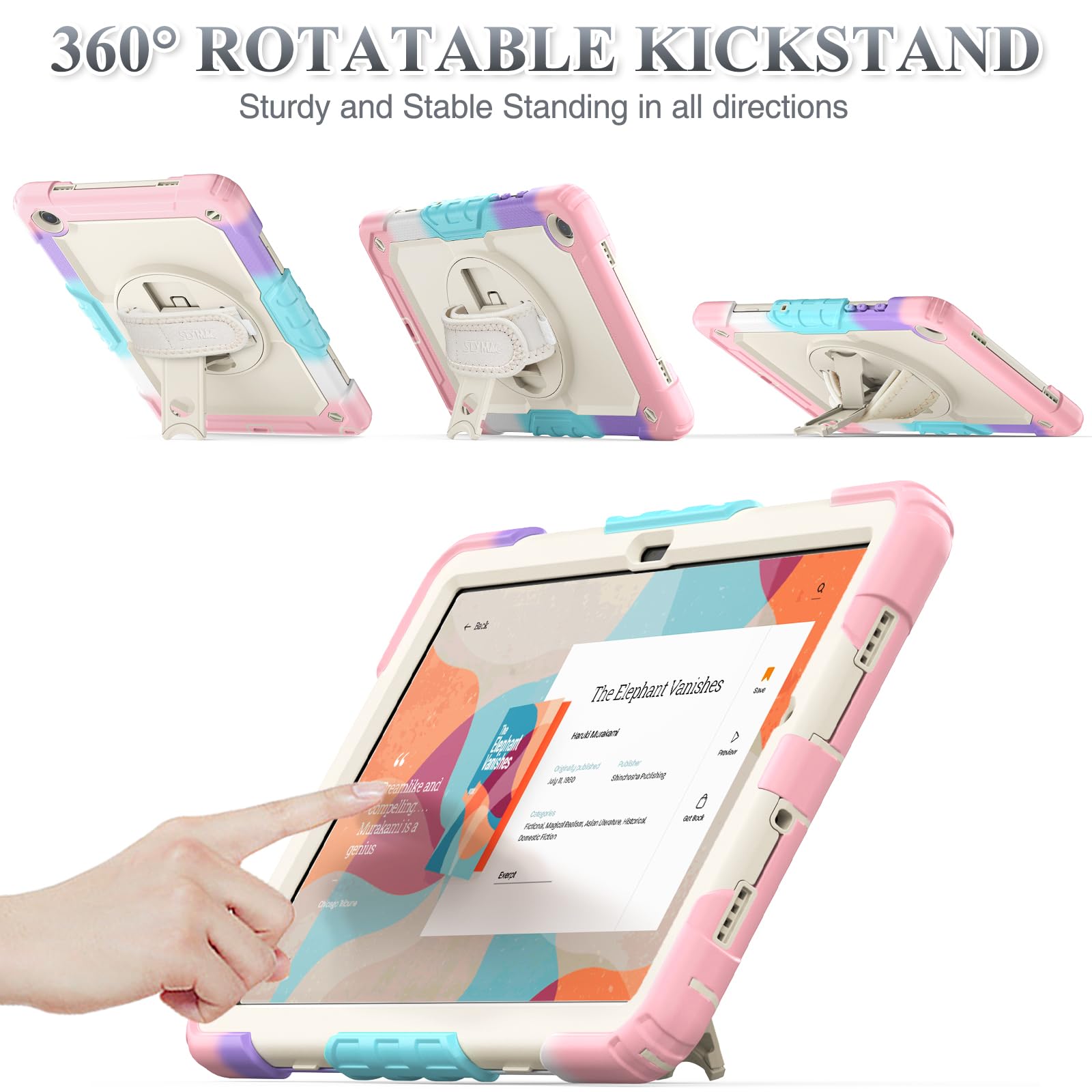 Seymac Stock 360 Hand Strap Shockproof Case For Samsung Galaxy Tab A9 Plus 11 Inch, Yellowish+Pink