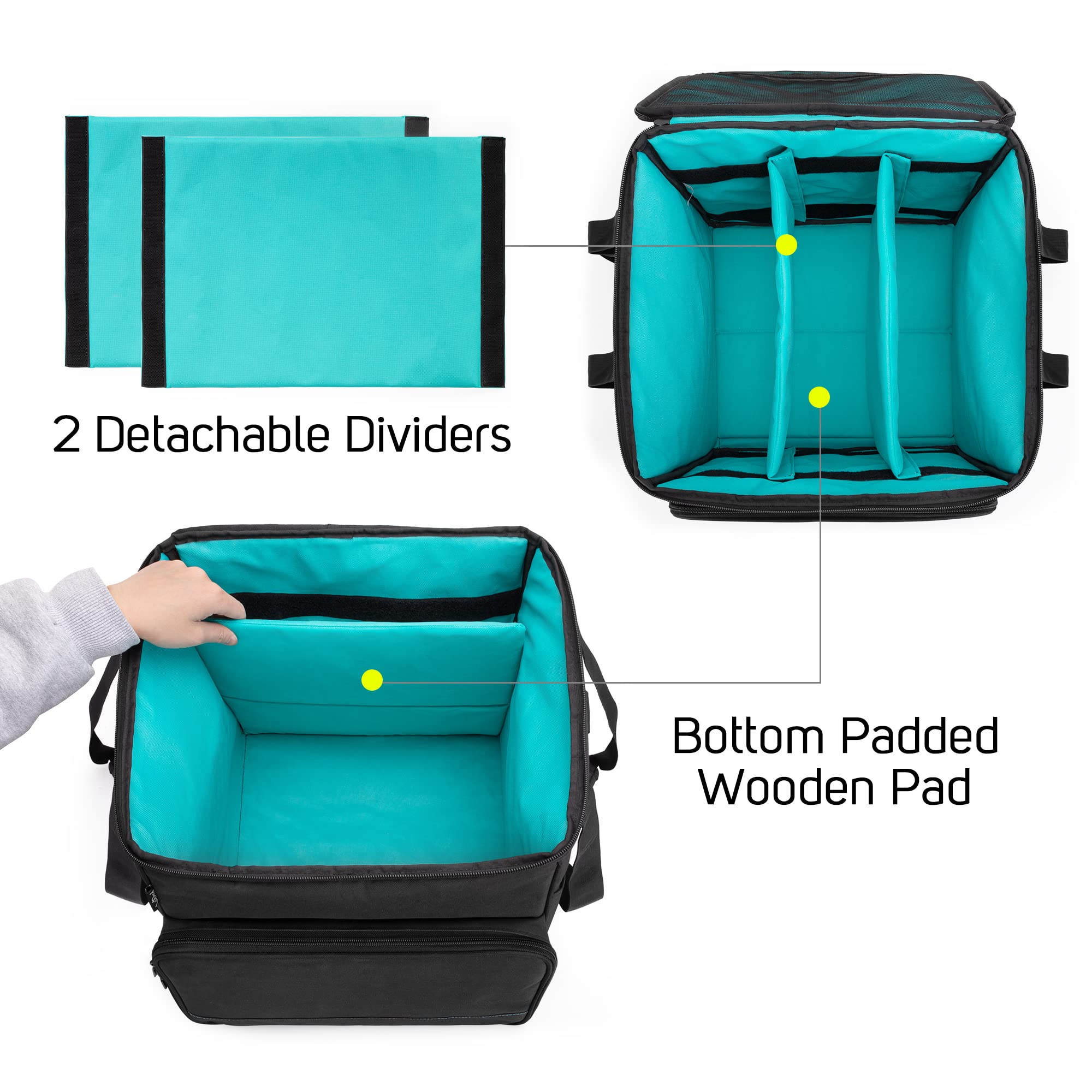 Lodrid Vinyl Record Carrying Bag With Bottom Padded Pad, Album Storage Case With 2 Detachable Dividers Holds Up To 60 Lp Records