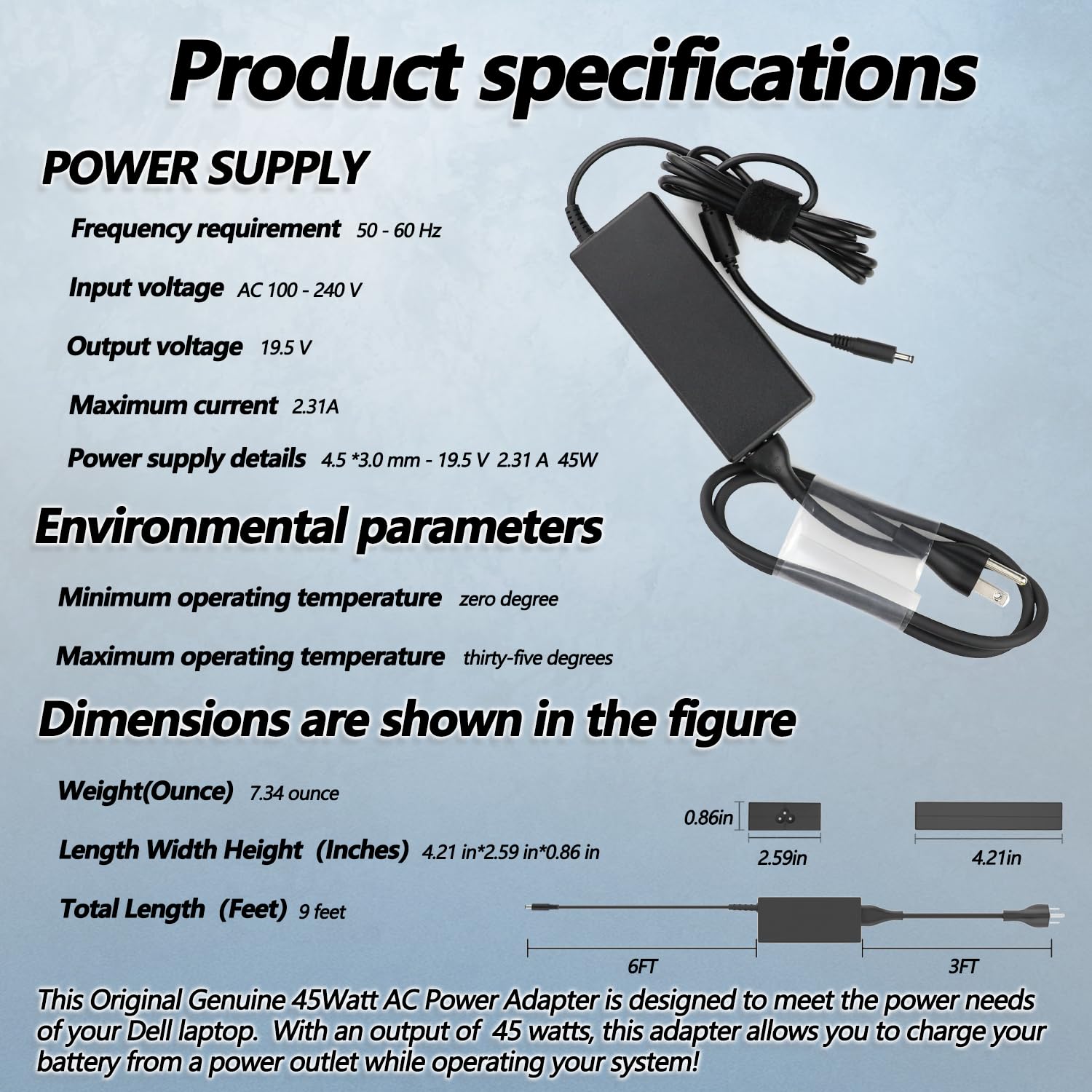 Original 45W Laptop Charger For Dell Inspiron 11 13 14 15 17 3000 5000 7000 Series 3583 3558 3565 5555 3552 5559 7558 3593 5570