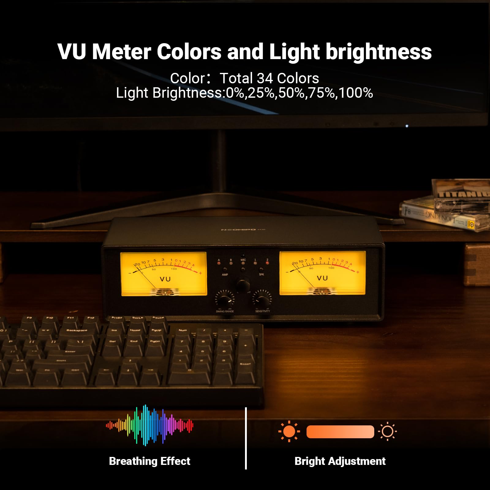 Et30 Vu Meter Amplifier/Speaker Selector, 2 In 2 Out Vintage Switcher, Speaker Selector Switch, With Db Panel Display & Remote C