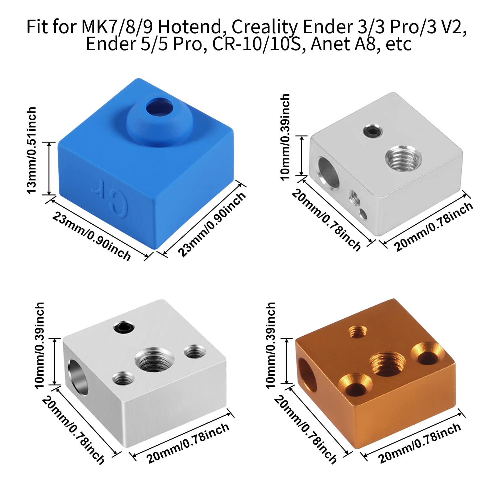 Aokin 3D Printer Heater Block Silicone Sock Hotend Silicone Cover For Creality Ender 3, Ender 3 Pro, Ender 3 V2, Ender 5, Ender