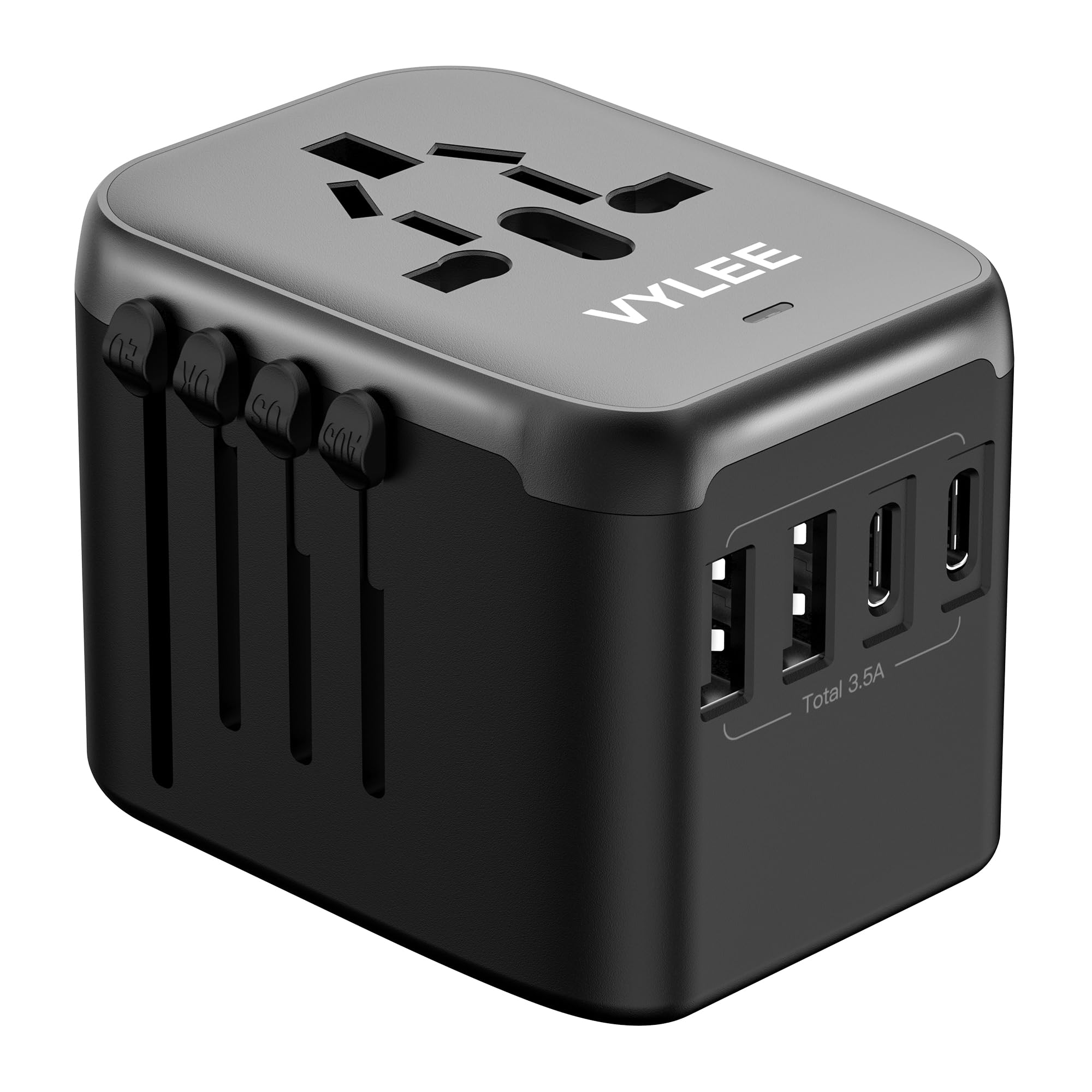Vylee Universal International Power Travel Plug Adapter, 5 In 1 European Travel Plug Adapter W/ 3.5A 2Xusb A And 2Xusb C Wall Ch