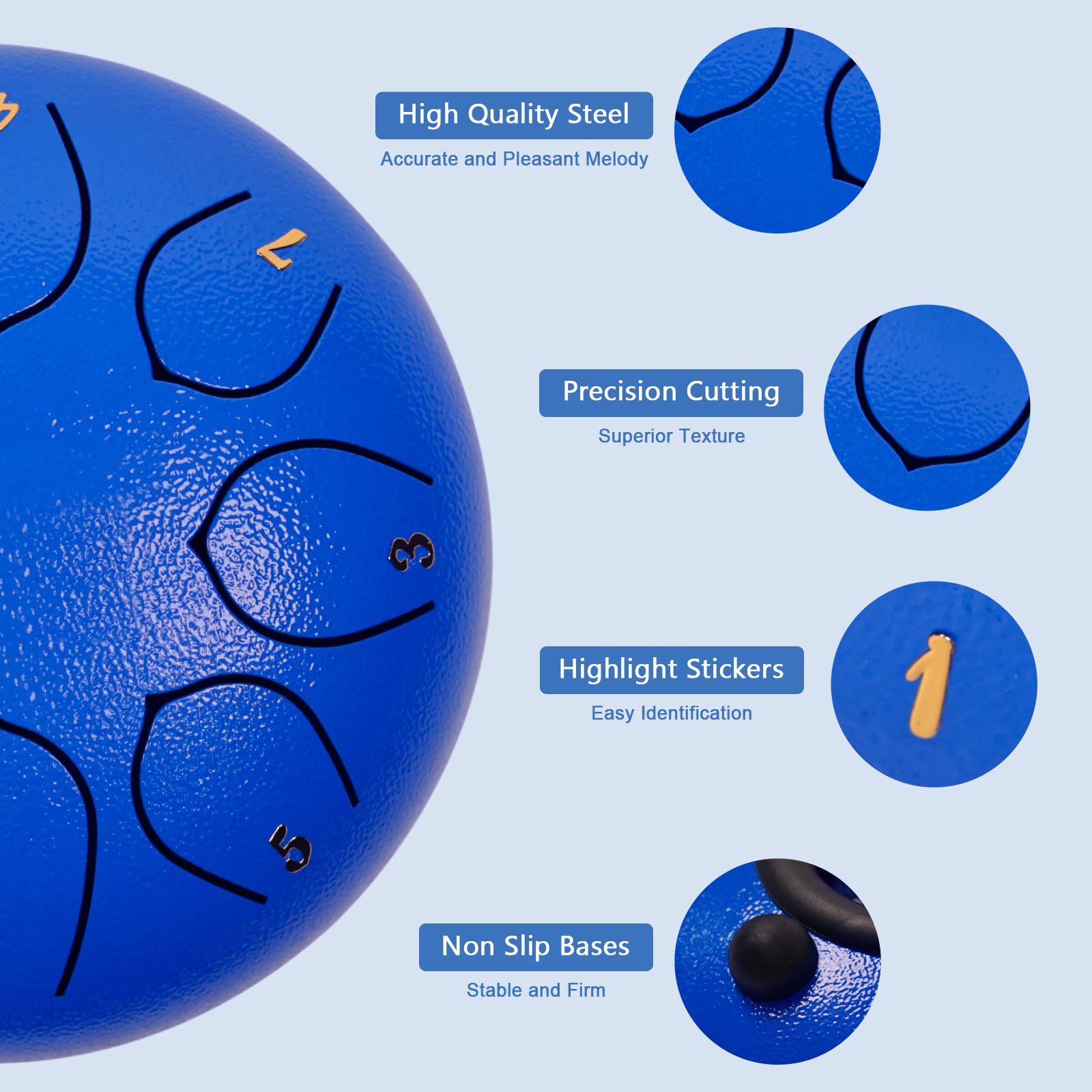Jytmus Steel Tongue Drum 8 Notes 6 Inches Steel Drum With Drum Bag, Music Book, Drum Mallets, Mallet Holder And Stickers Tongue
