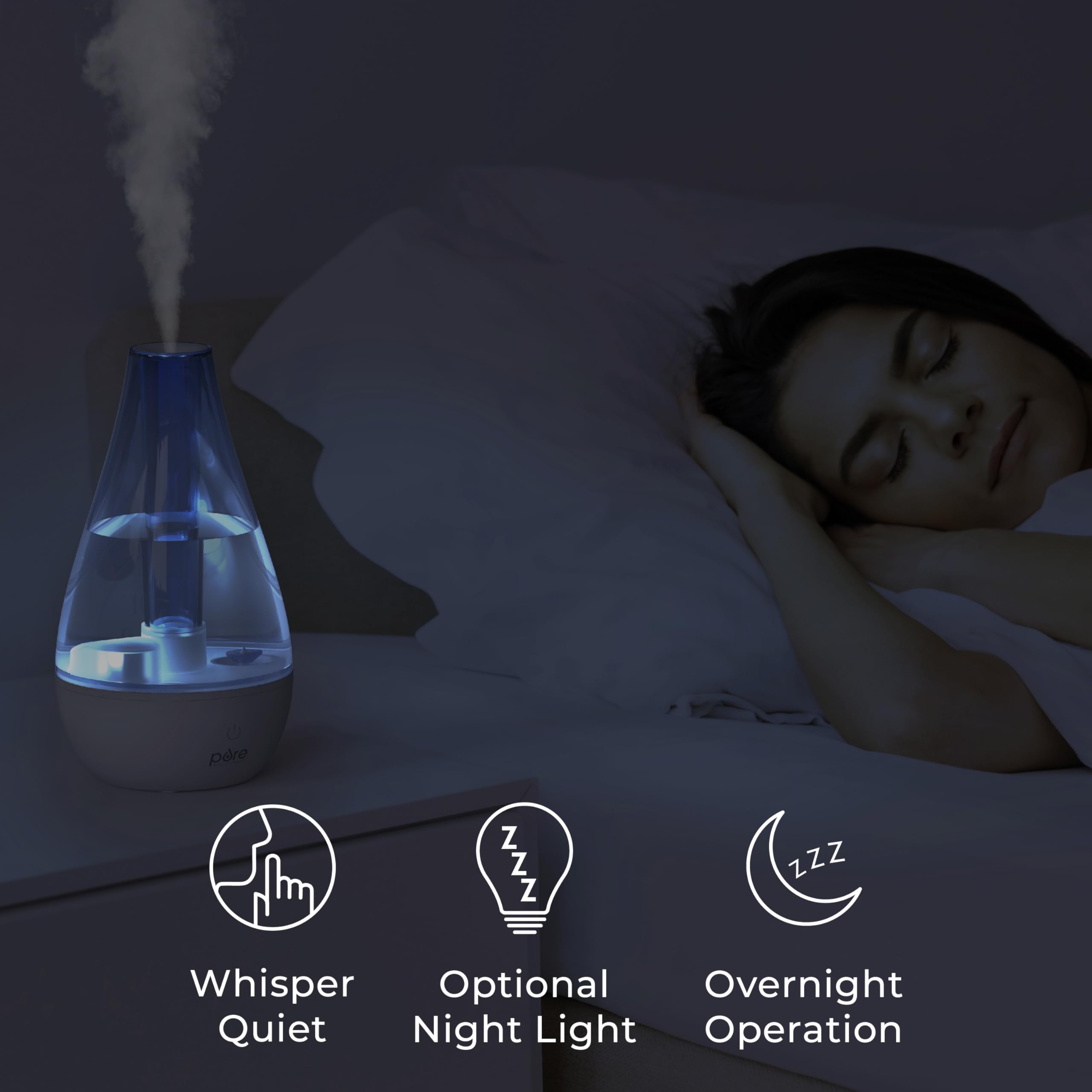 Pure Enrichment Mistaire Studio Ultrasonic Cool Mist Humidifier   Small & Compact, Overnight Operation, 2 Mist Settings, Optiona