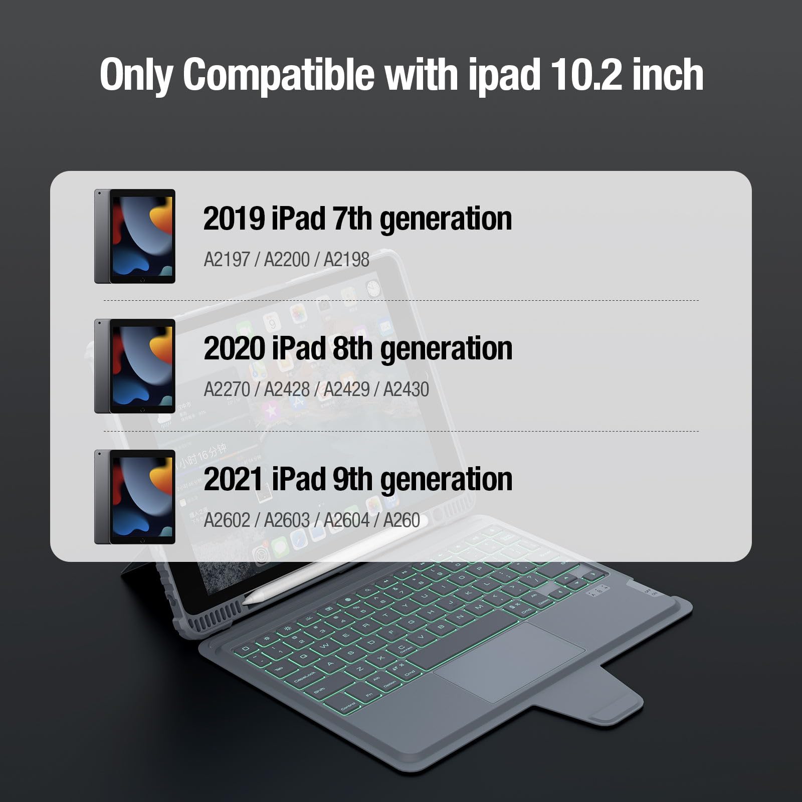 Nillkin For Ipad 9Th Generation Case With Detachable Keyboard (10.2   , 2021), 7 Backlight Colors, Precise Trackpad, Pencil Hold