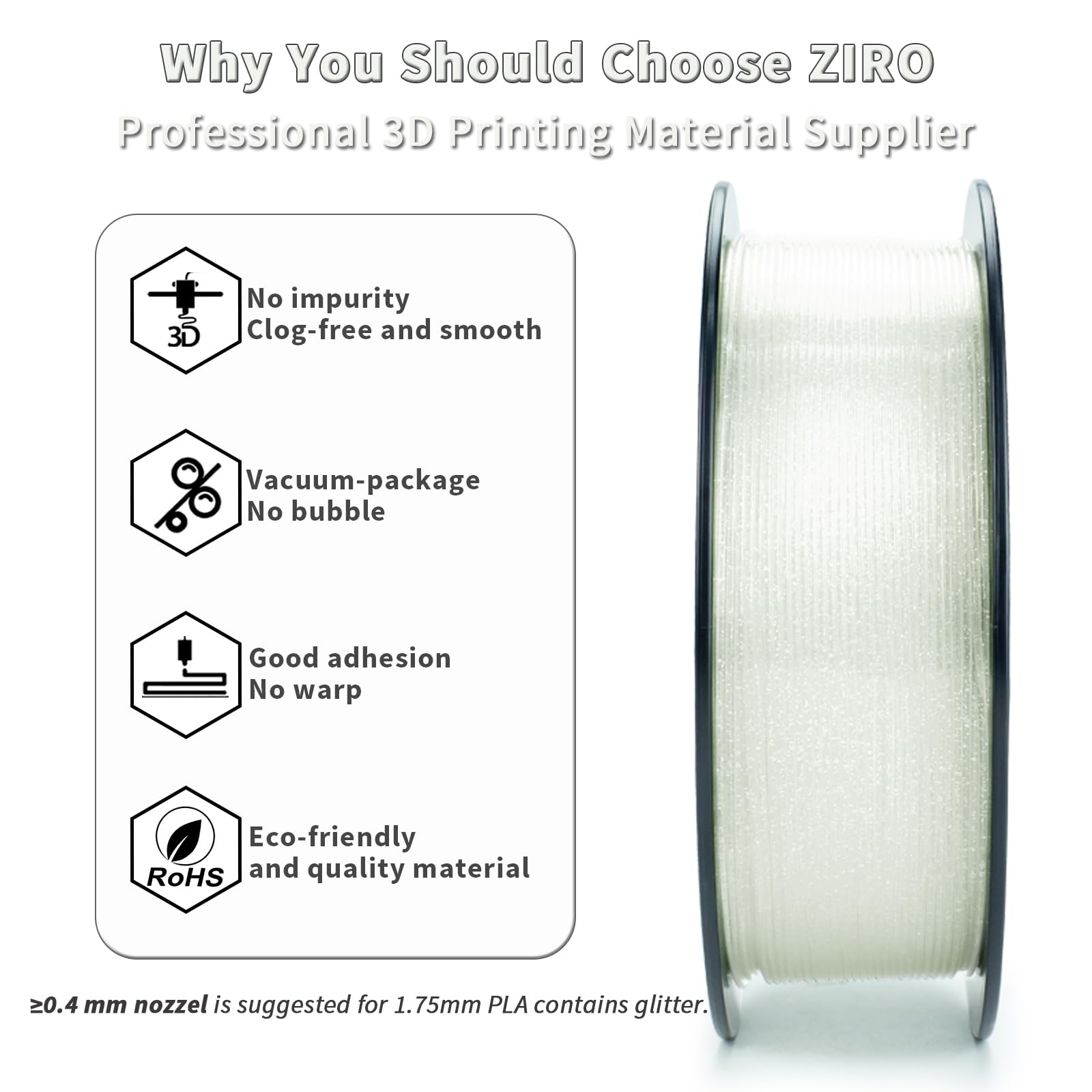 Ziro Glitter Pla Filament 1.75Mm, 3D Printer Filament Shiny Sparkle Pla With Glitter, Twinkle Series 1.75 1Kg/2.2Lbs Translucent