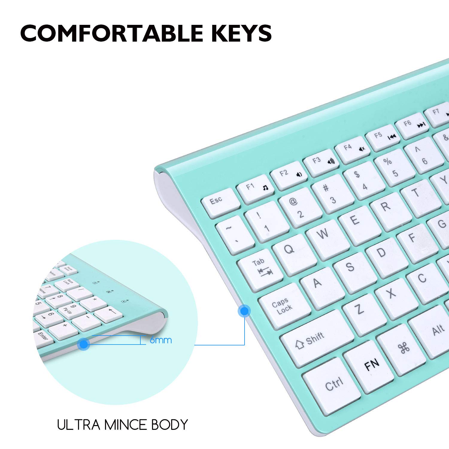 Cimetech Wireless Keyboard And Mouse Combo, Compact Full Size Wireless Keyboard And Mouse Set 2.4G Ultra Thin Sleek Design For Windows, Computer, Desktop, Pc, Notebook, Laptop   Blue