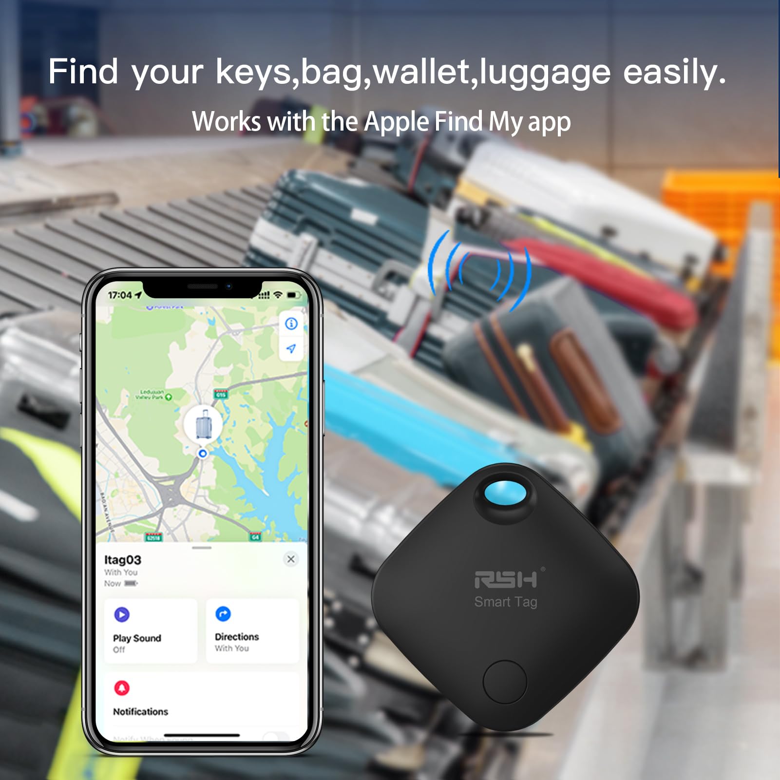 Key Finder Bluetooth Tracker For Luggage Works With Apple Find My Smart Tracker Locator For Suitcase, Bag, Backpack, Wallet, Rep