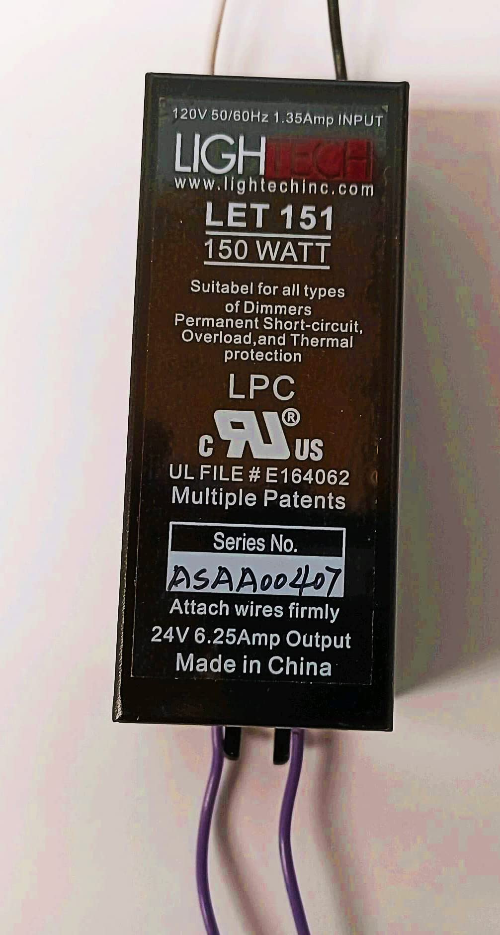 Ge 66970   Lightech 150 Watt Output 120 Volt Input Electronic Halogen Transformer (Let 151 24V), Dimmable