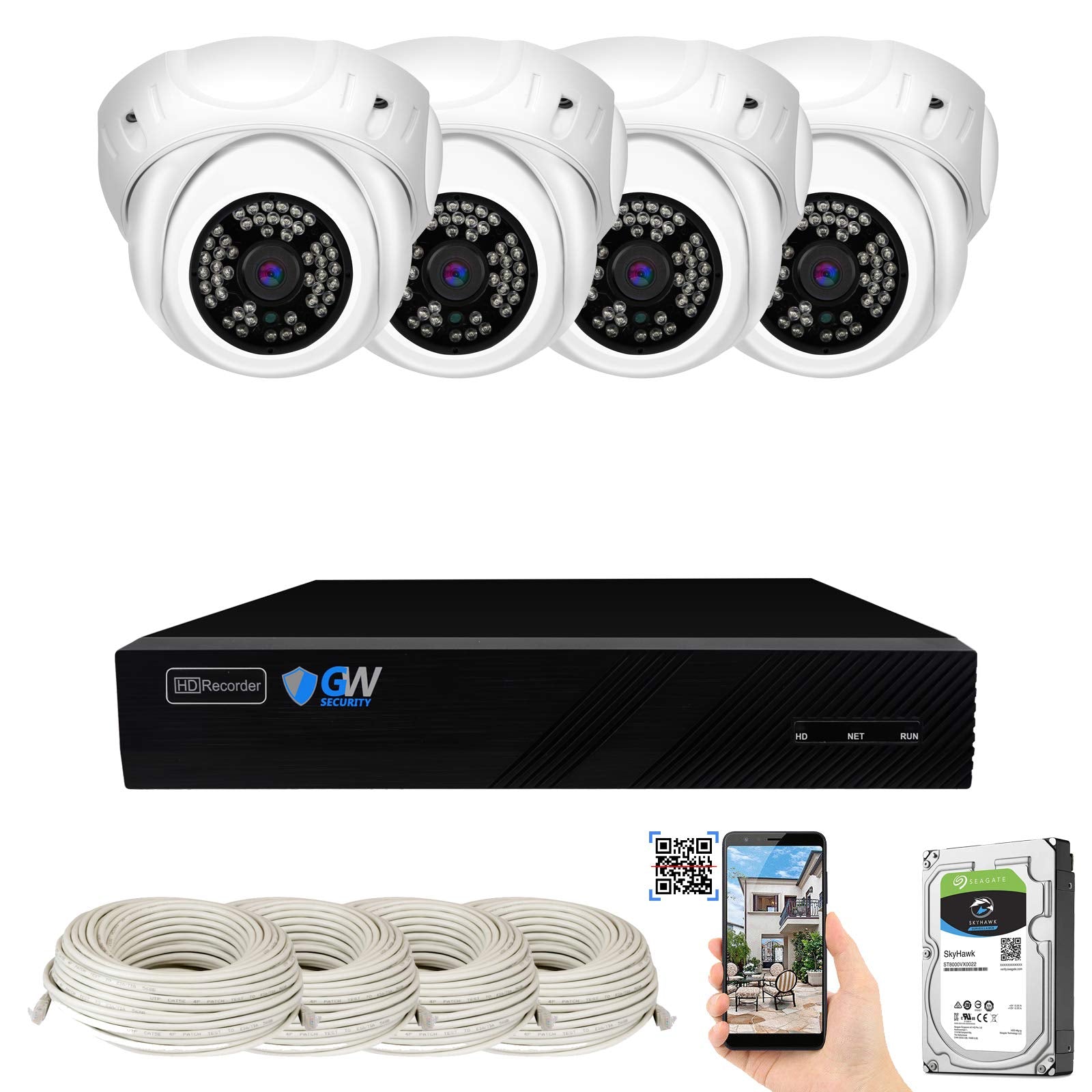 GW Security 8 Channel 4K NVR 5MP H.265 IP Surveillance Security Camera System with 4-Piece Super HD 1920P Weatherproof Video & A
