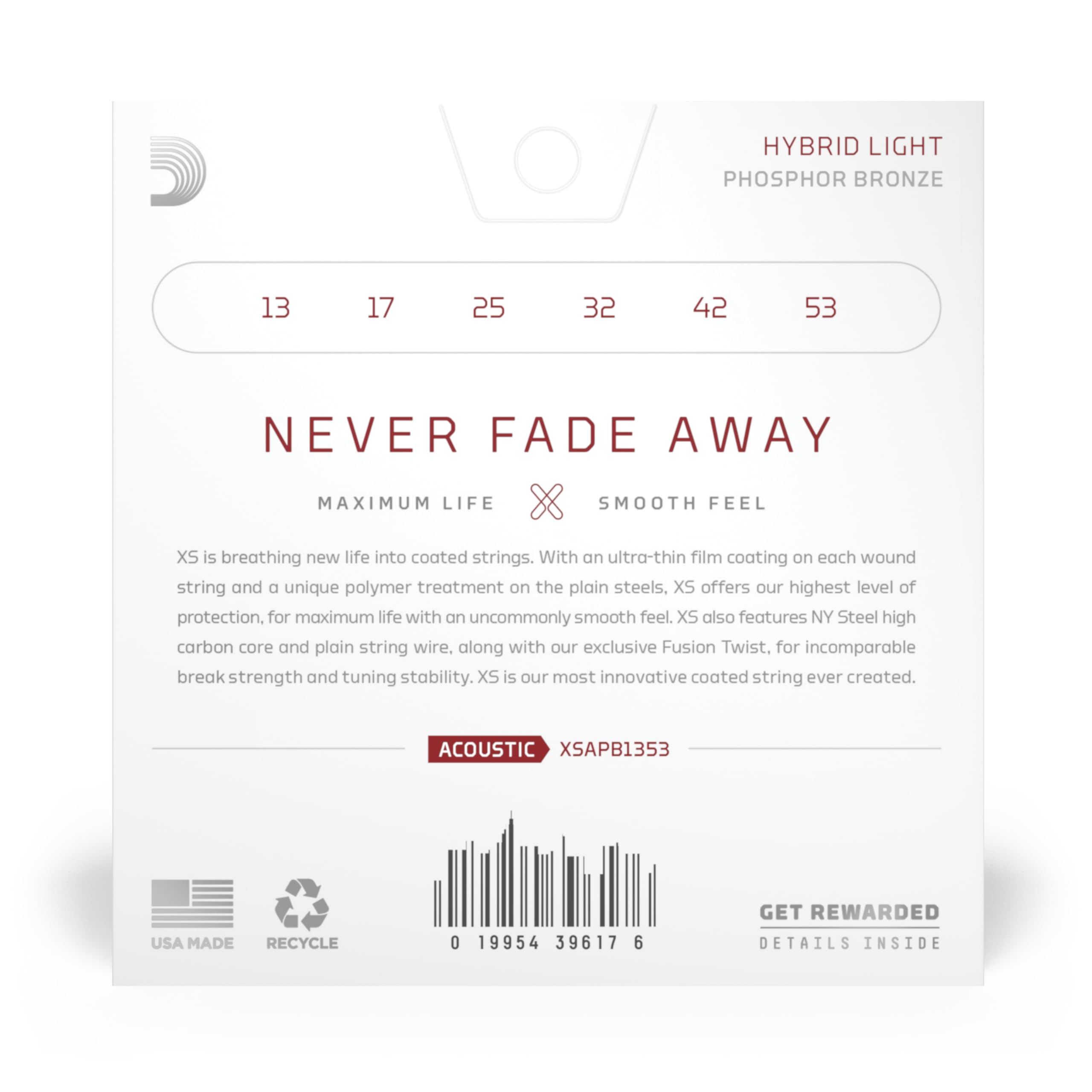 D'Addario Guitar Strings   Xs Phosphor Bronze Coated Acoustic Guitar Strings   Xsapb1353   Maximum Life With Smooth Feel & Excep