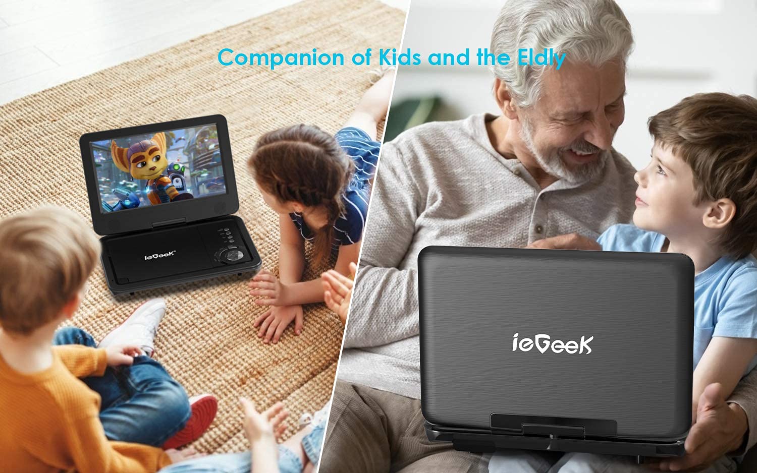 Iegeek Portable Dvd Player 12.5'', With 10.5'' Hd Swivel Screen, Car Travel Dvd Players 5 Hrs Rechargeable Battery, Region Free