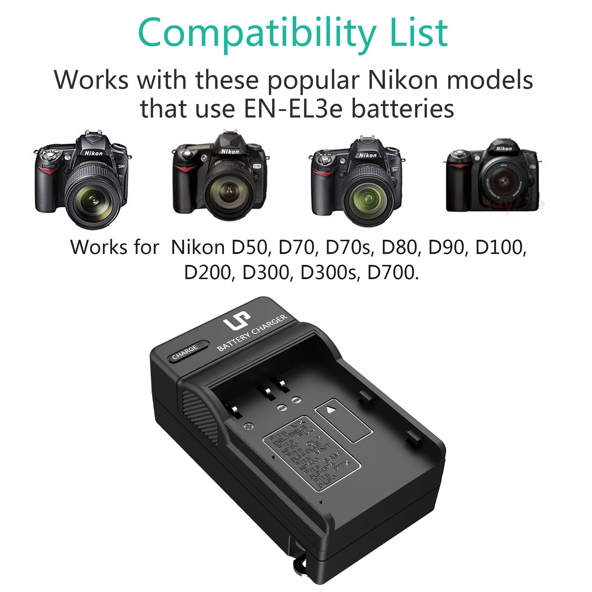 En El3E Battery Charger, Lp Charger For Nikon En El3E, El3, El3A Battery, Compatible With Nikon D700, D300S, D300, D200, D100, D