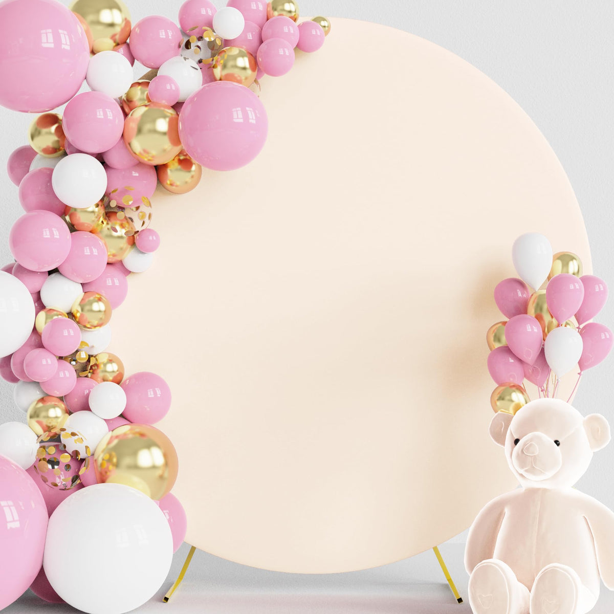 Wokceer 6Ft Round Backdrop Cover Beige Round Arch Covers With Buckles Polyster Circle Balloon Arch Stand Cover For Wedding Birth