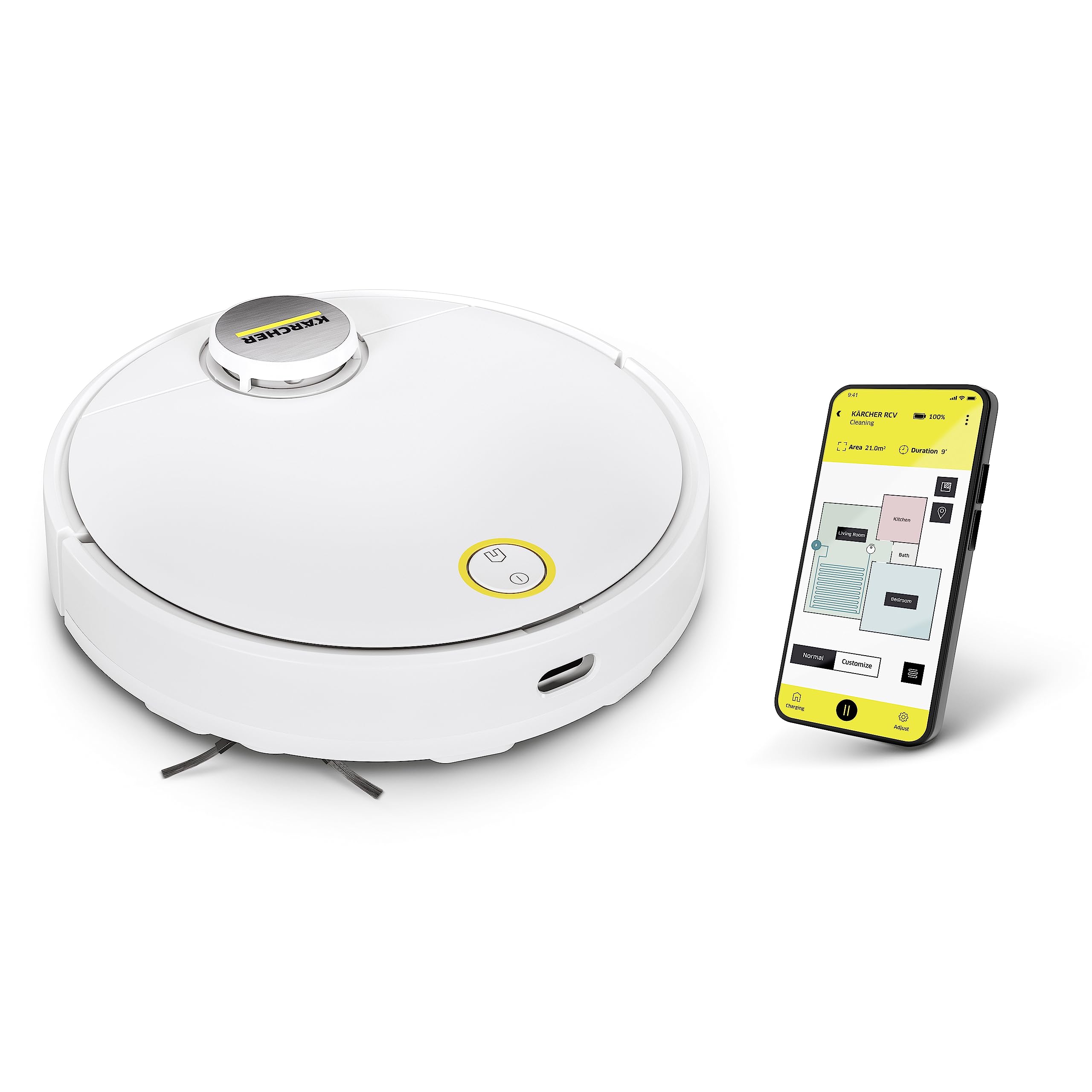 Krcher RCV 3 Robot Vacuum Cleaner with Mop Function 2500Pa- Remote Control via App, LiDar Laser Navigation - Floor Mapping, Obst