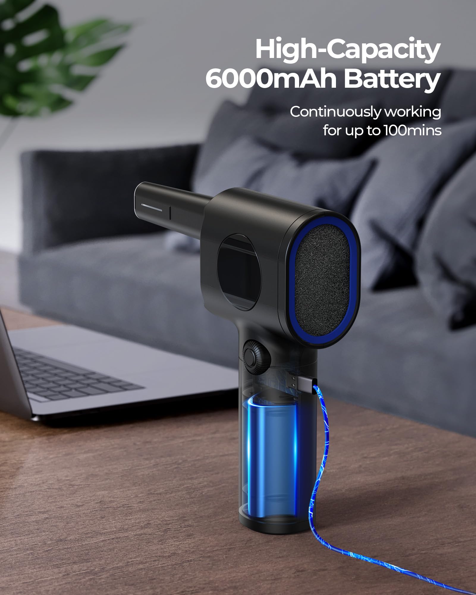 Koonie Pro Compressed Air Duster With Storage Case|Max.100Min Runtime|High Speed Motor|6 Multi Use Accessories|Led Spotlighting|