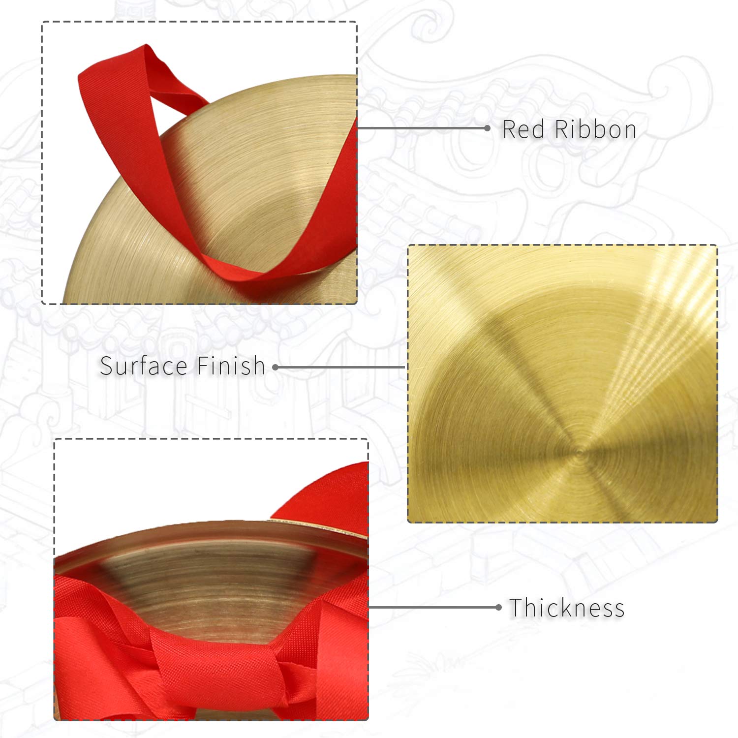 Gther 15Cm 5.9In Chinese Traditional Percussion Instrument Gong With Wooden Hammer Beater Mallet & Hanging String