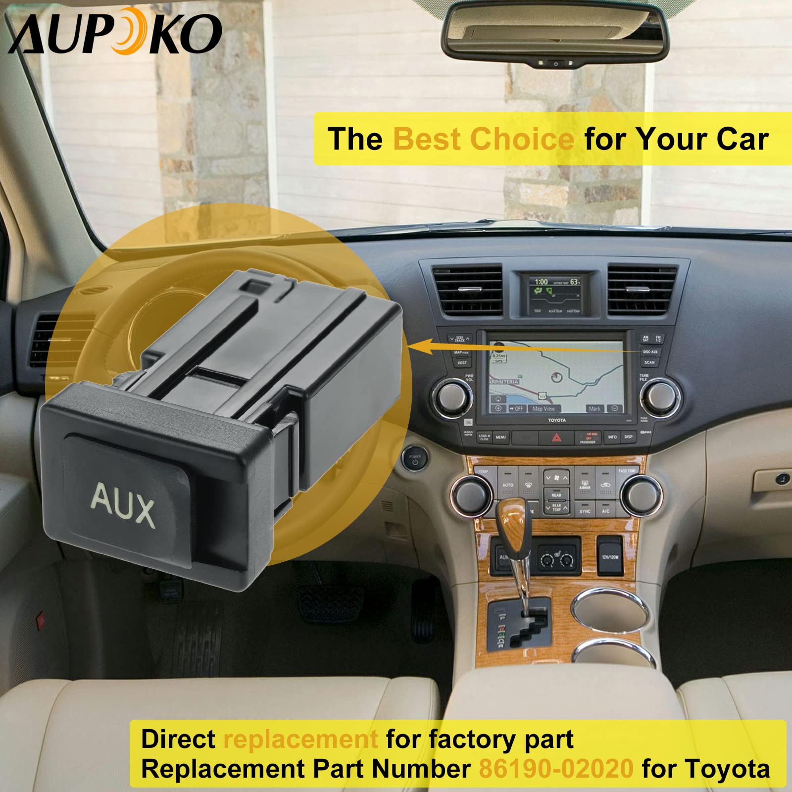 Aupoko 86190 02020 Aux Port Adapter, Auxiliary Stereo Input Jack Assembly, Replacement For Toyota Camry Matrix Venza Highlander