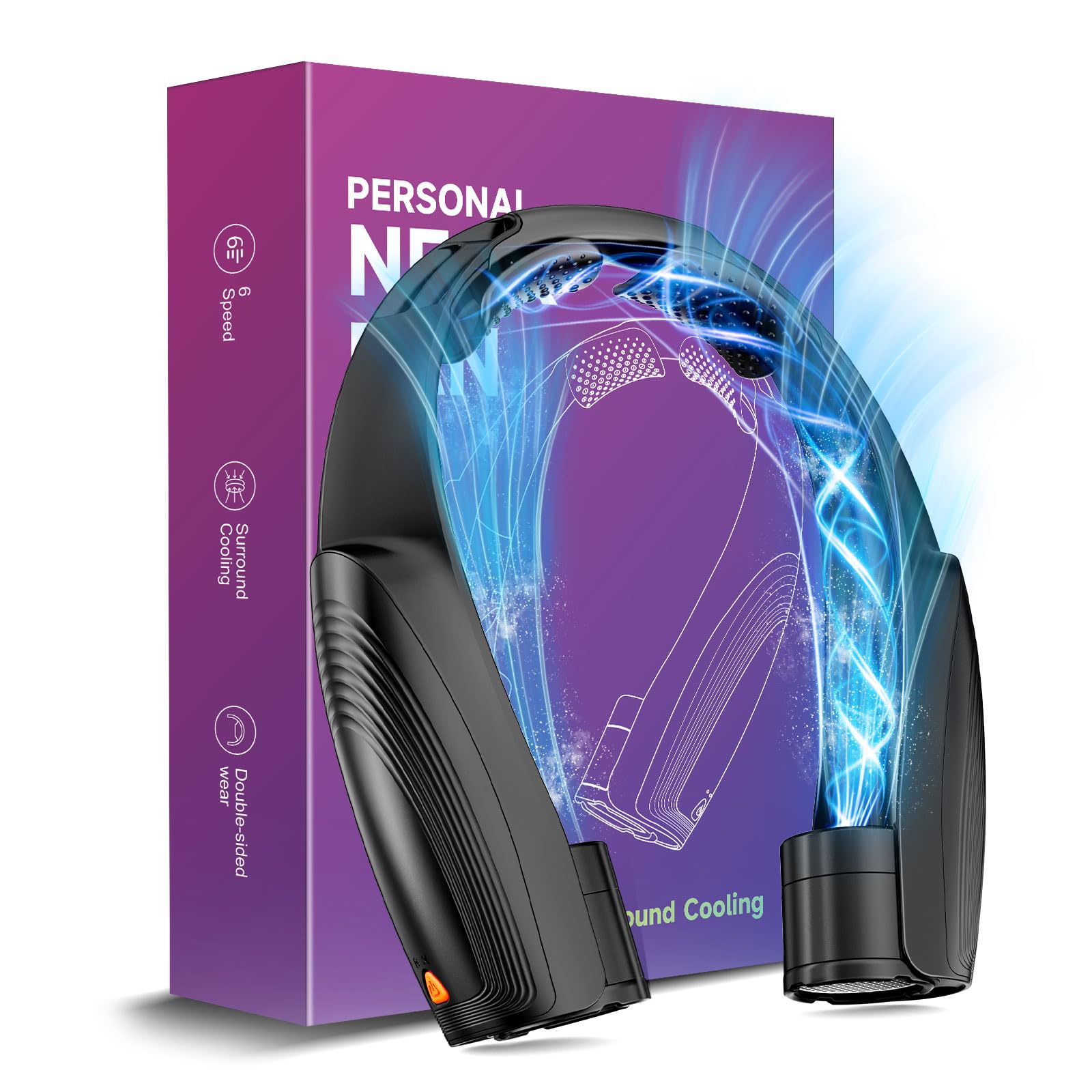 Slientspin Portable Neck Fan with 6 Powerful Speeds, 8000mAh Battery Operated USB-C Rechargeable Fan, Hands-Free 360 Cooling Nec