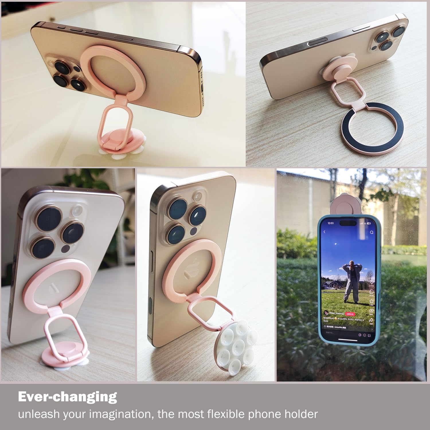 Magnetic Phone Holder Wtih Suction Cup, Multifunctional Cell Phone Stand, Mount, Ring Grip, Kickstand Compatible With Iphone 16/