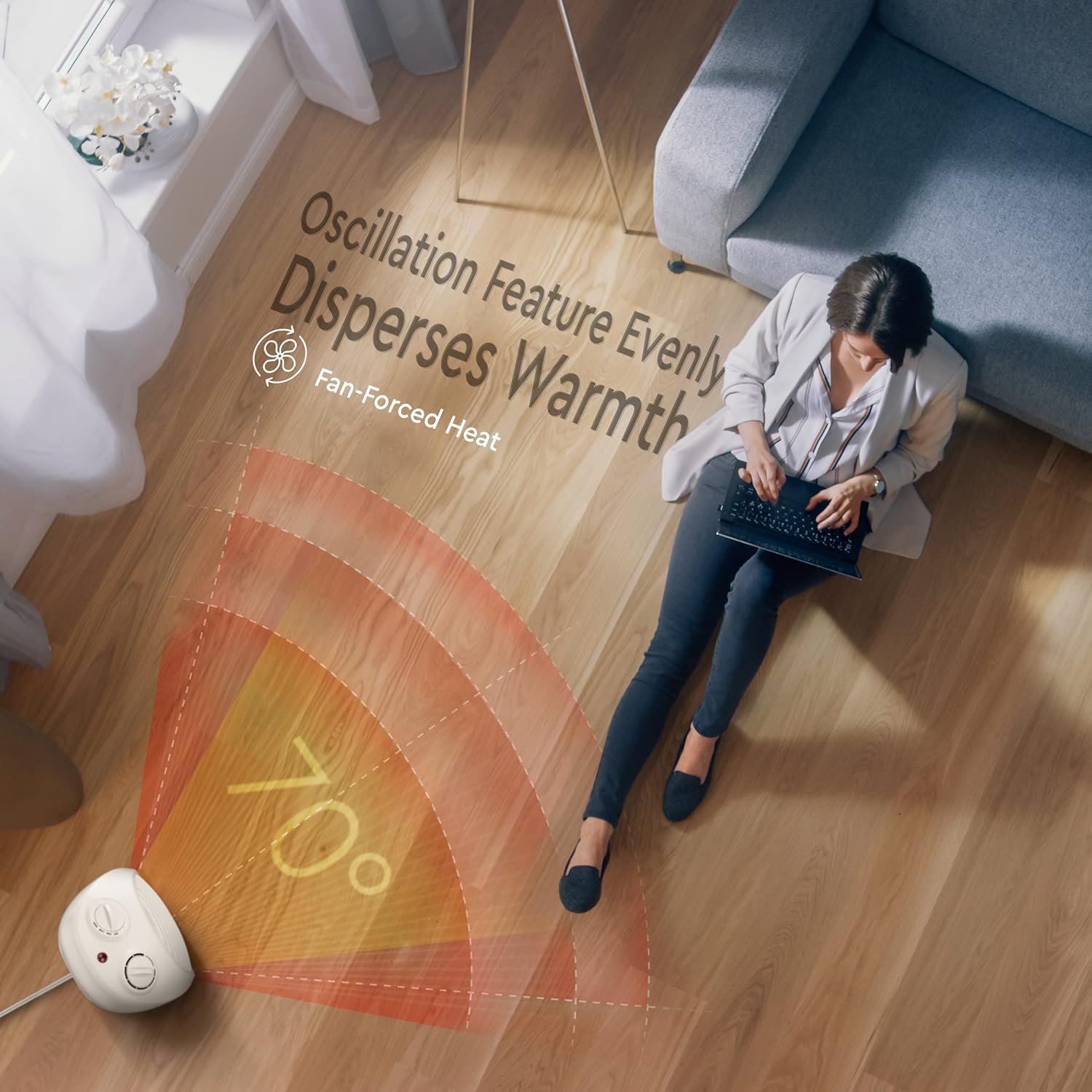 Comfort Zone Oscillating Space Heater With Adjustable Thermostat, Desktop, Fan Forced, Portable, Overheat Sensor, Tip Over Switc