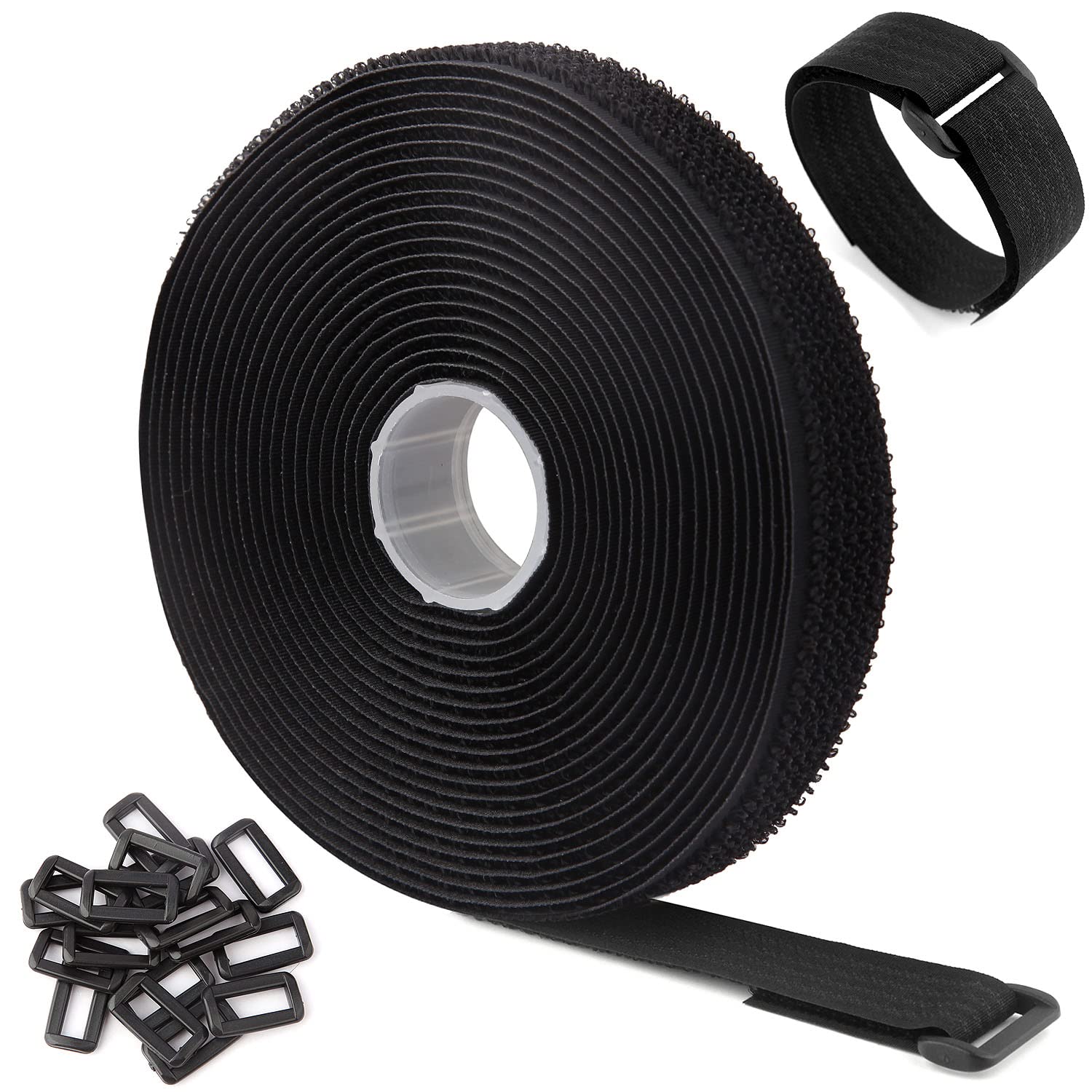 Wszjinb 5M X 2Cm Adjustable Cable Straps With 25 Buckles, Free Cut Length, Black Reusable Fastening Cable Ties, Hook And Loop Se